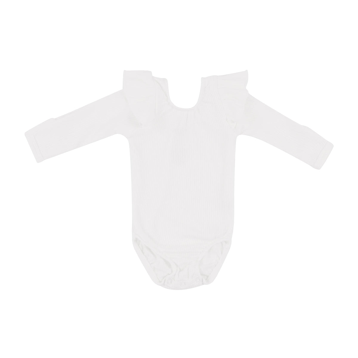 Kyte Baby Ribbed Long Sleeve Ruffle Leotard in Cloud white