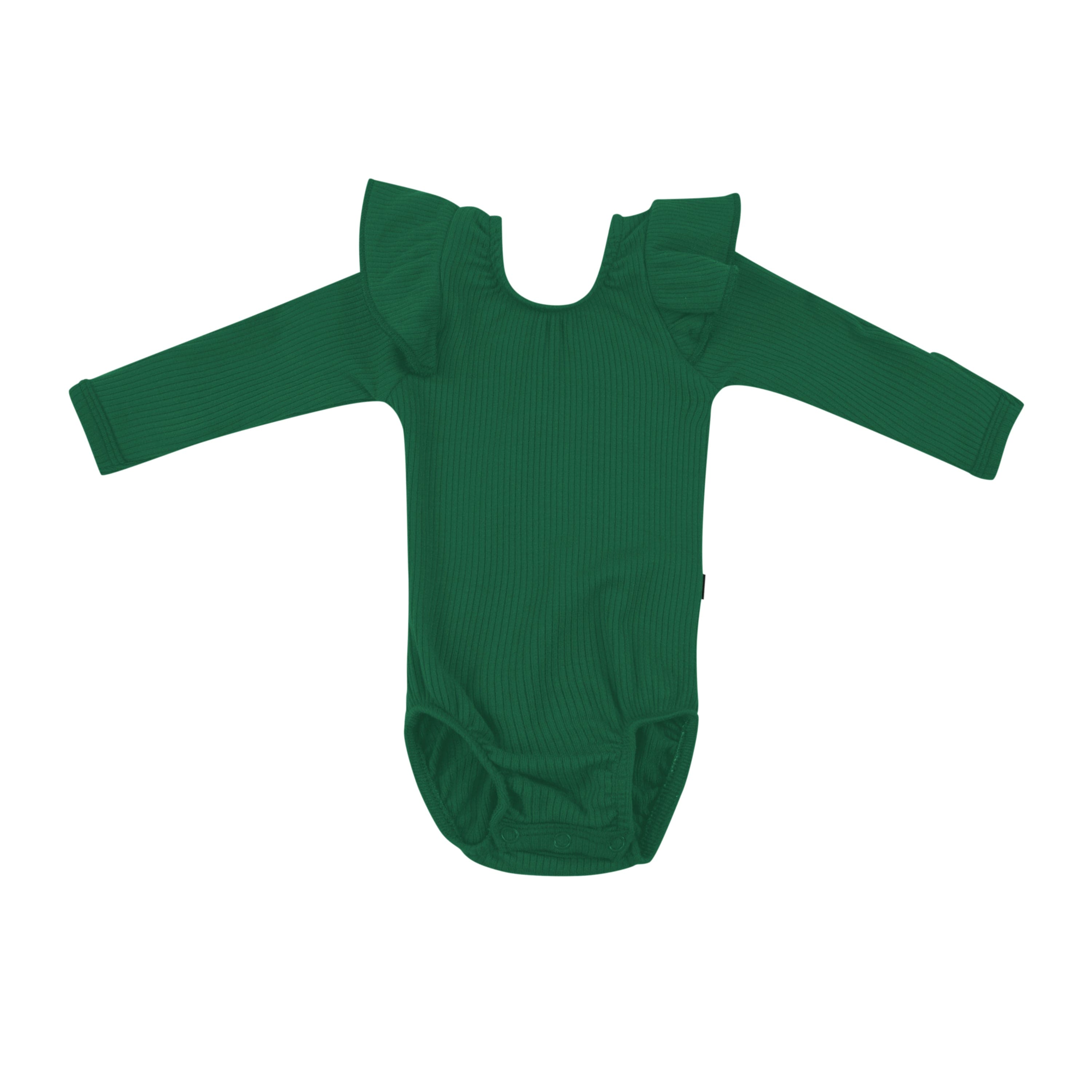 Kyte Baby Ribbed Long Sleeve Ruffle Bodysuit Ribbed Long Sleeve Ruffle Leotard in Forest