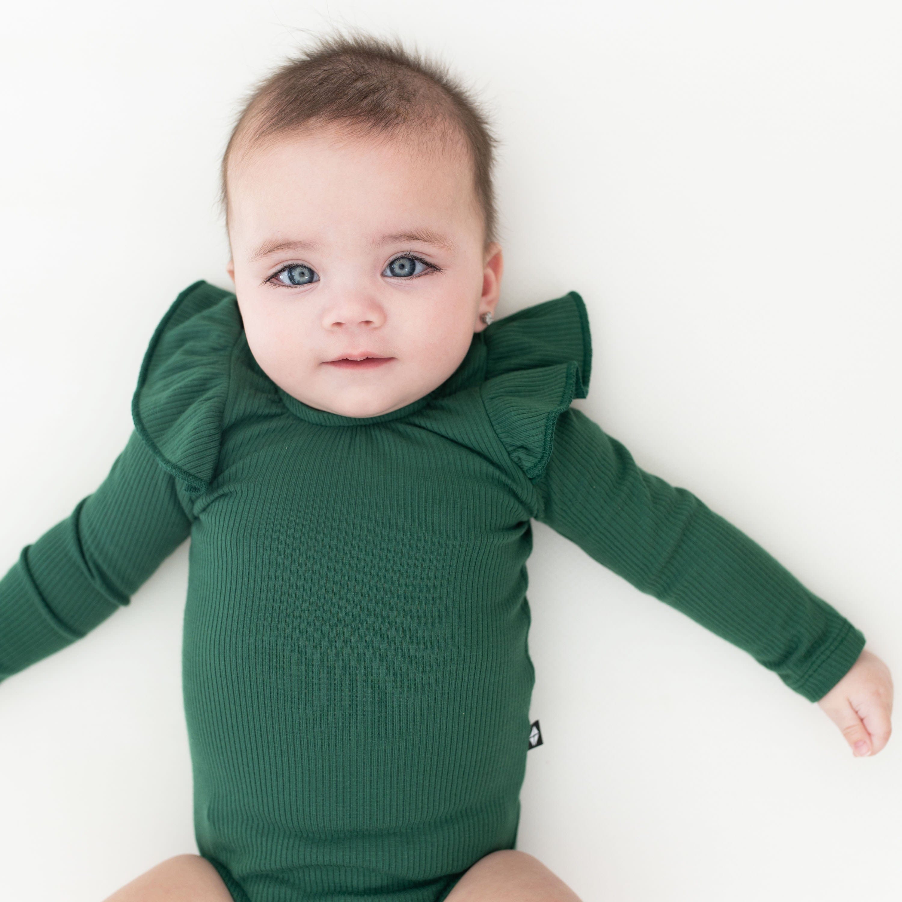 Kyte Baby Ribbed Long Sleeve Ruffle Bodysuit Ribbed Long Sleeve Ruffle Leotard in Forest