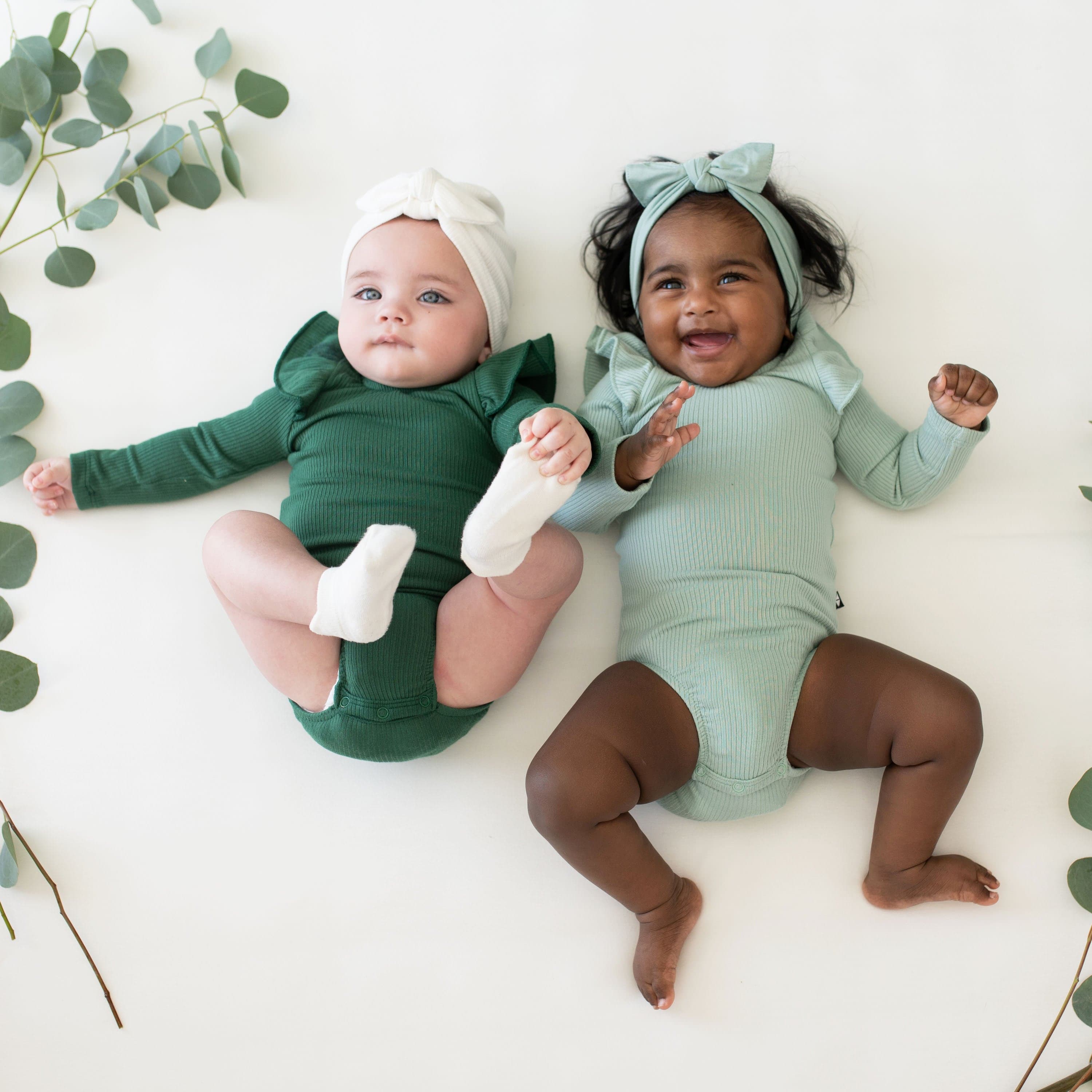 Kyte Baby Ribbed Long Sleeve Ruffle Bodysuit Ribbed Long Sleeve Ruffle Leotard in Forest