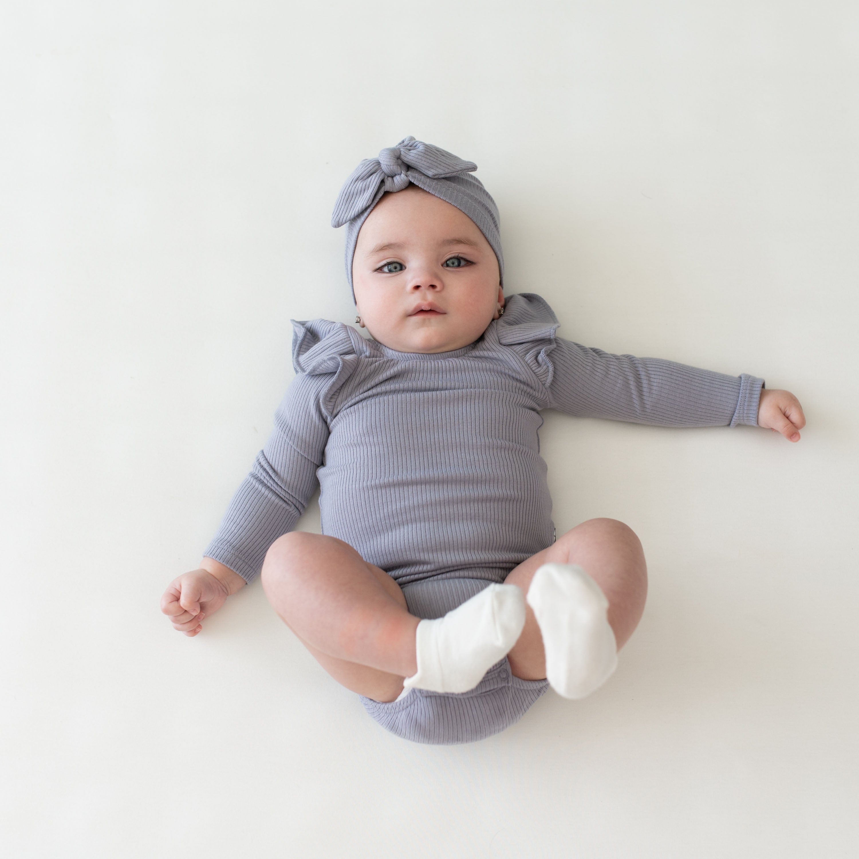 Kyte Baby Ribbed Long Sleeve Ruffle Bodysuit Ribbed Long Sleeve Ruffle Leotard in Haze