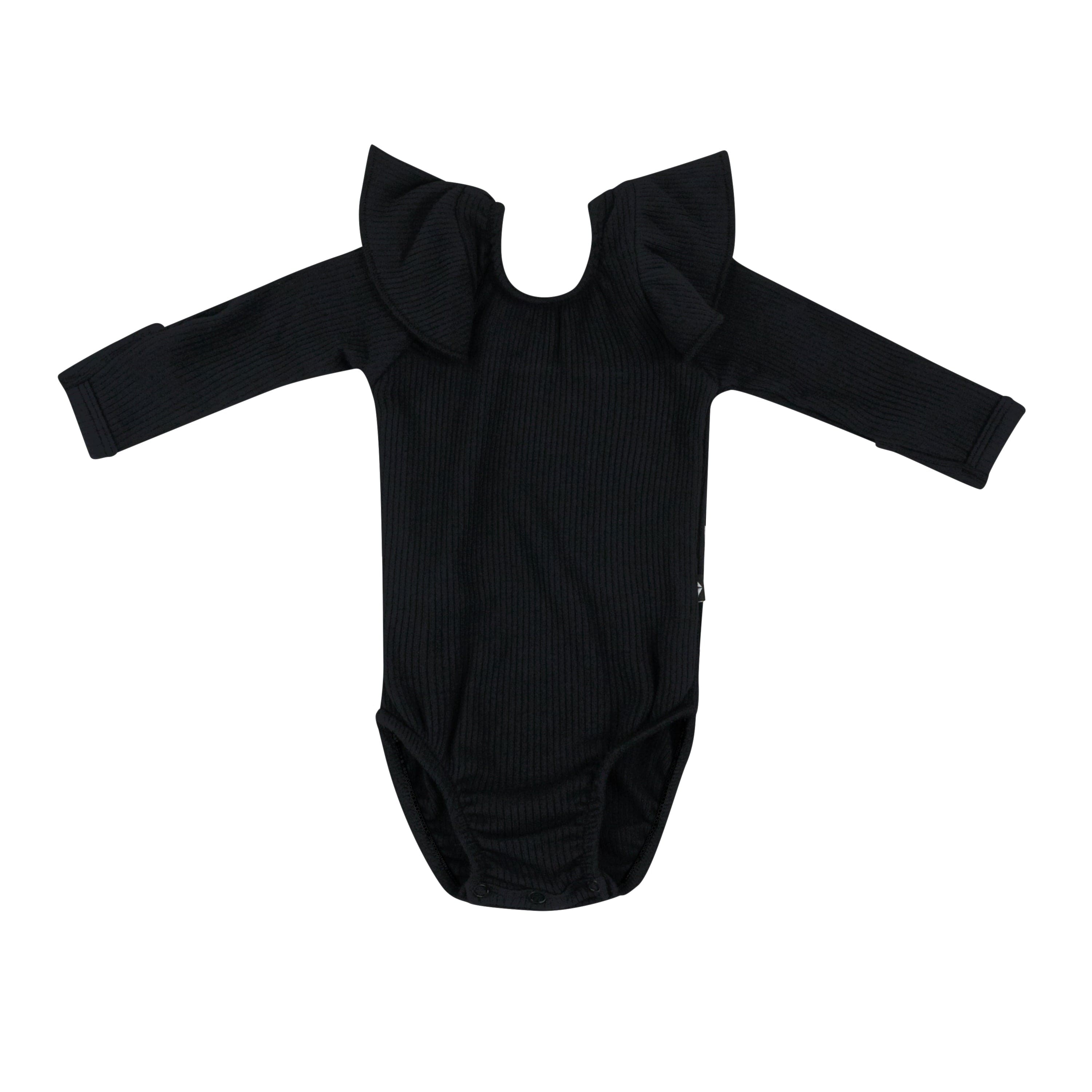 Kyte Baby Ribbed Long Sleeve Ruffle Leotard in Midnight