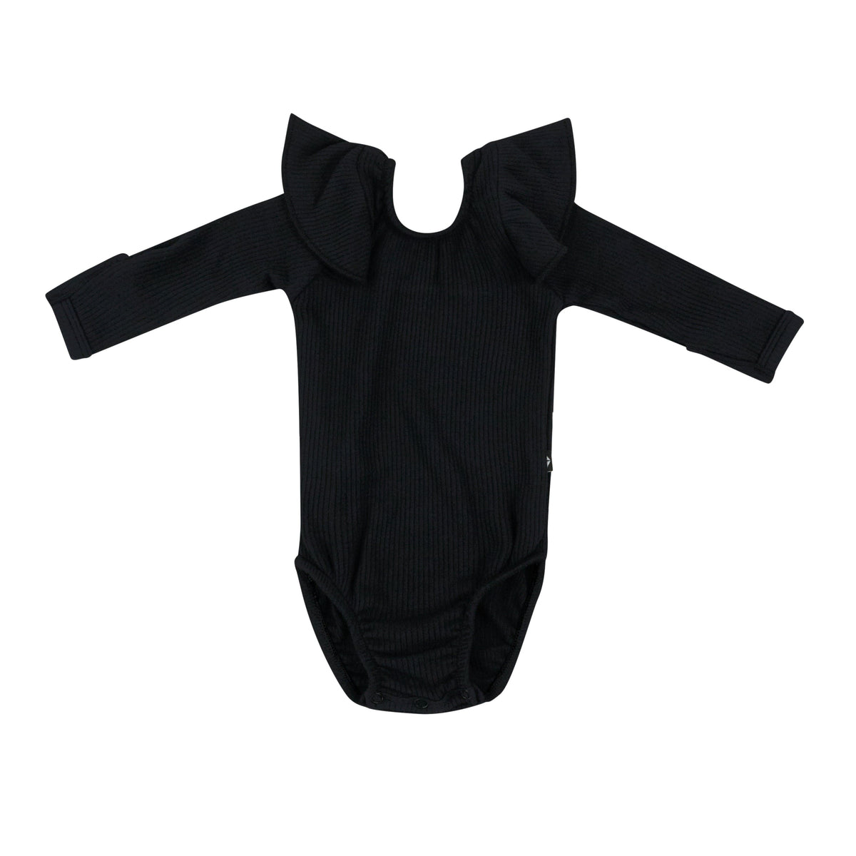 Kyte Baby Ribbed Long Sleeve Ruffle Leotard in Midnight