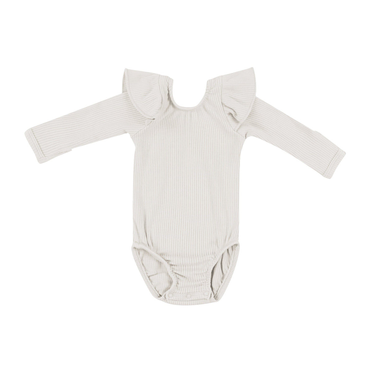 Kyte Baby Ribbed Long Sleeve Ruffle Leotard in Oat