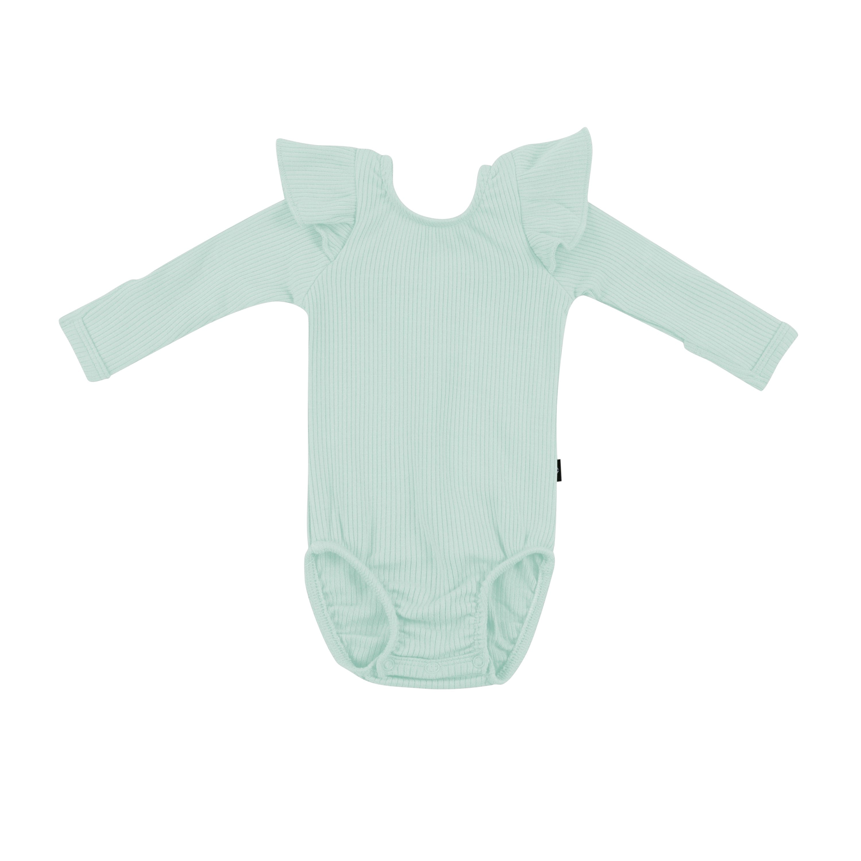 Kyte Baby Ribbed Long Sleeve Ruffle Leotard in Sage
