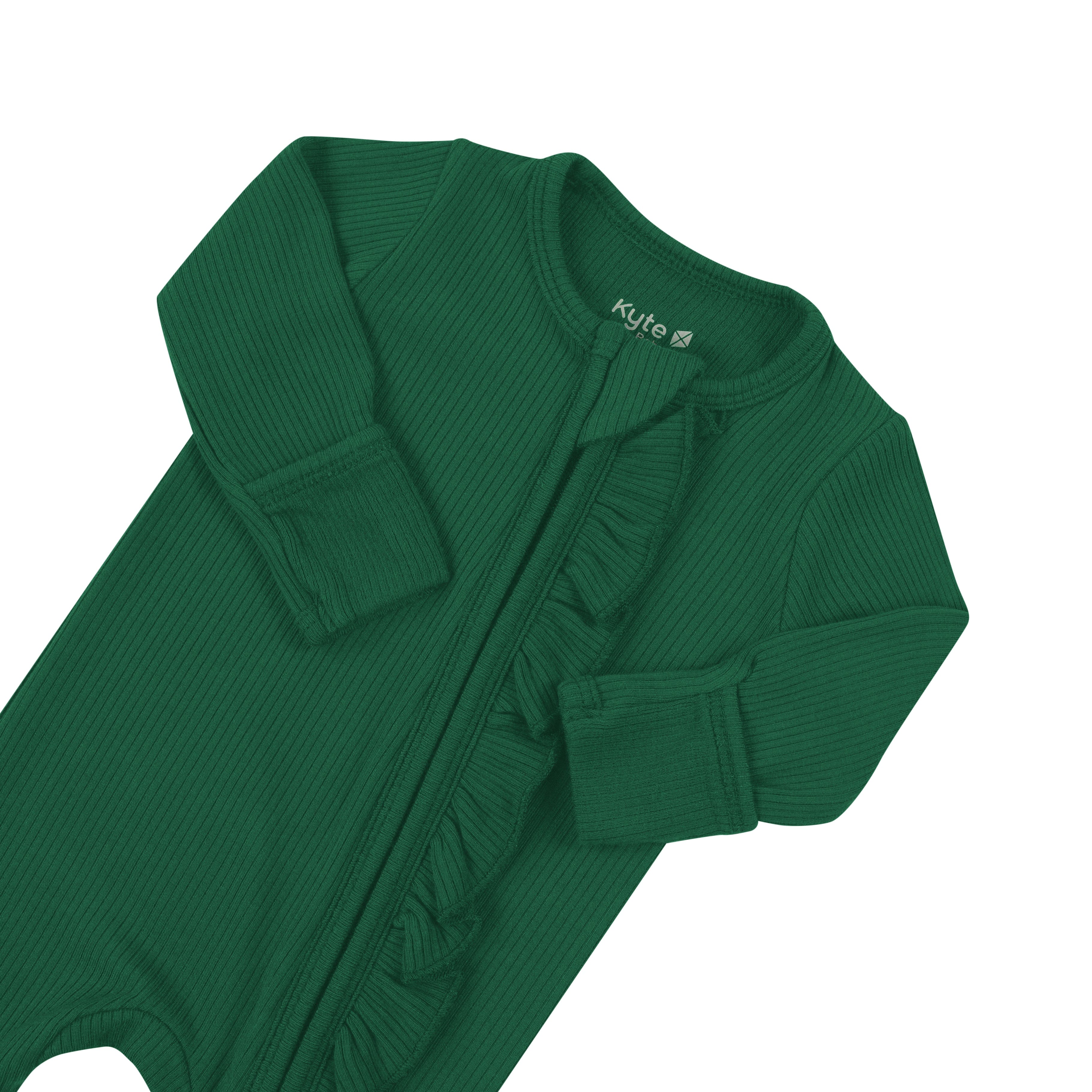 Kyte Baby Ribbed Ruffle Zipper Footie Ribbed Ruffle Zipper Footie in Forest
