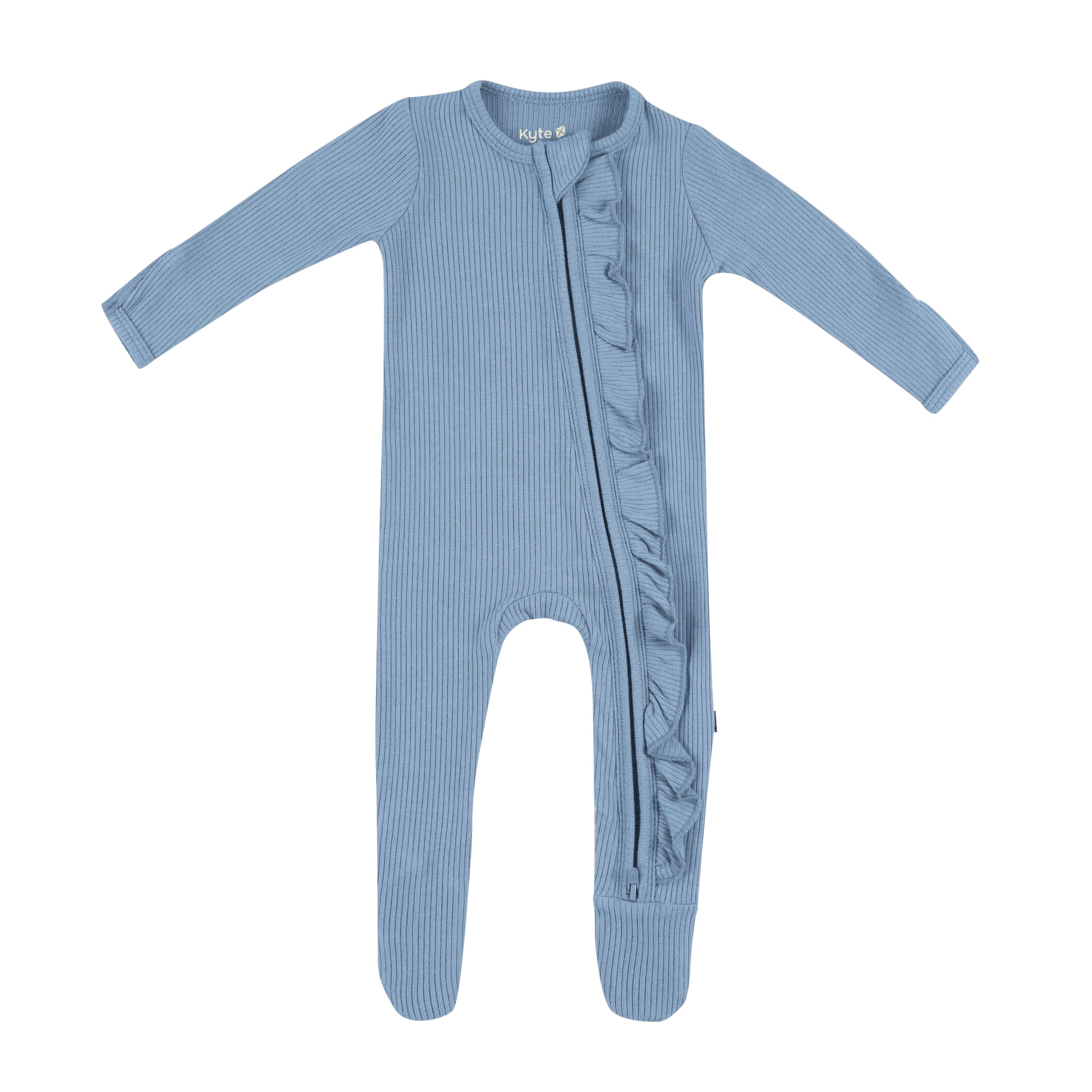 Kyte Baby Ribbed Ruffle Zipper Footie in Slate