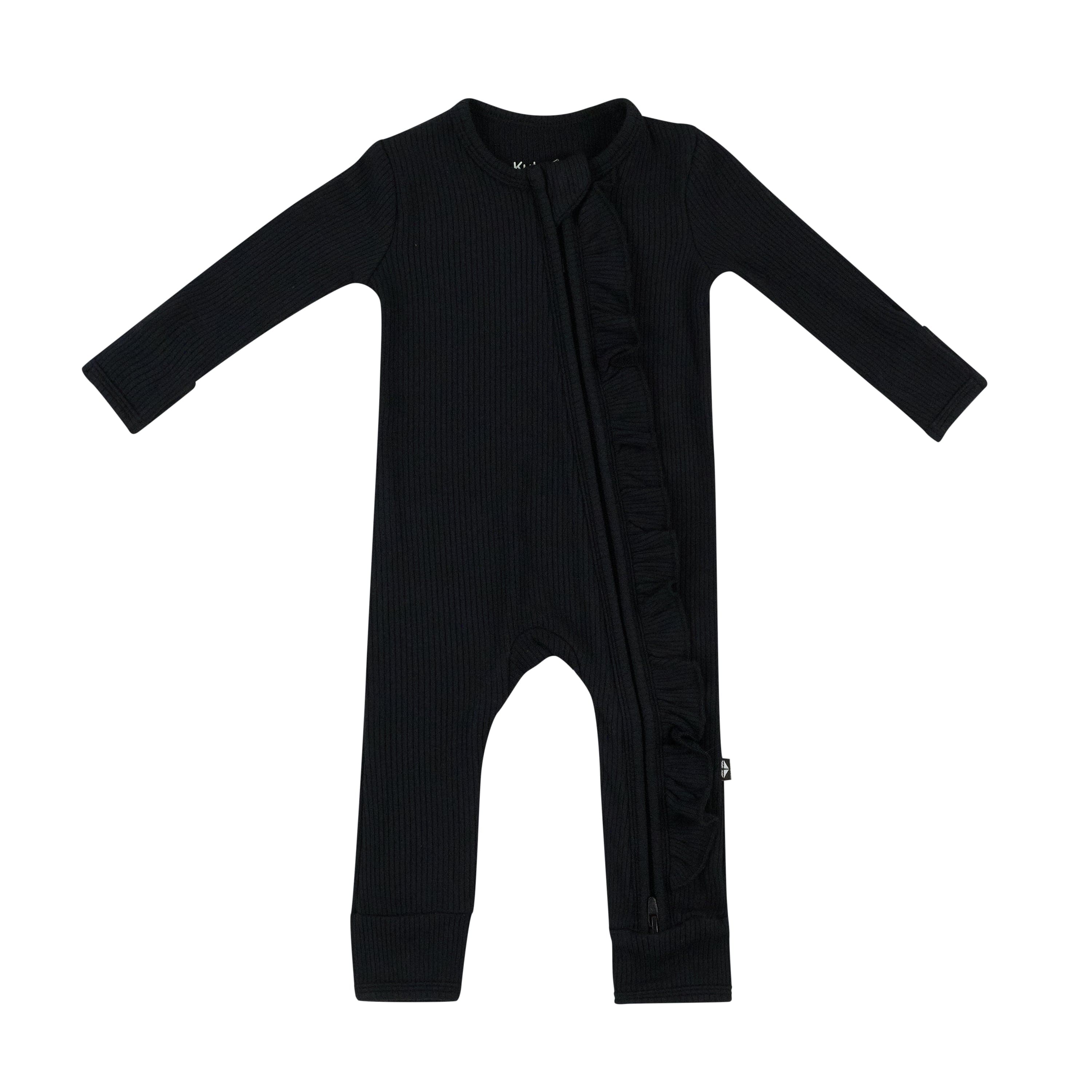 Kyte Baby Ribbed Ruffle Zipper Romper in Midnight