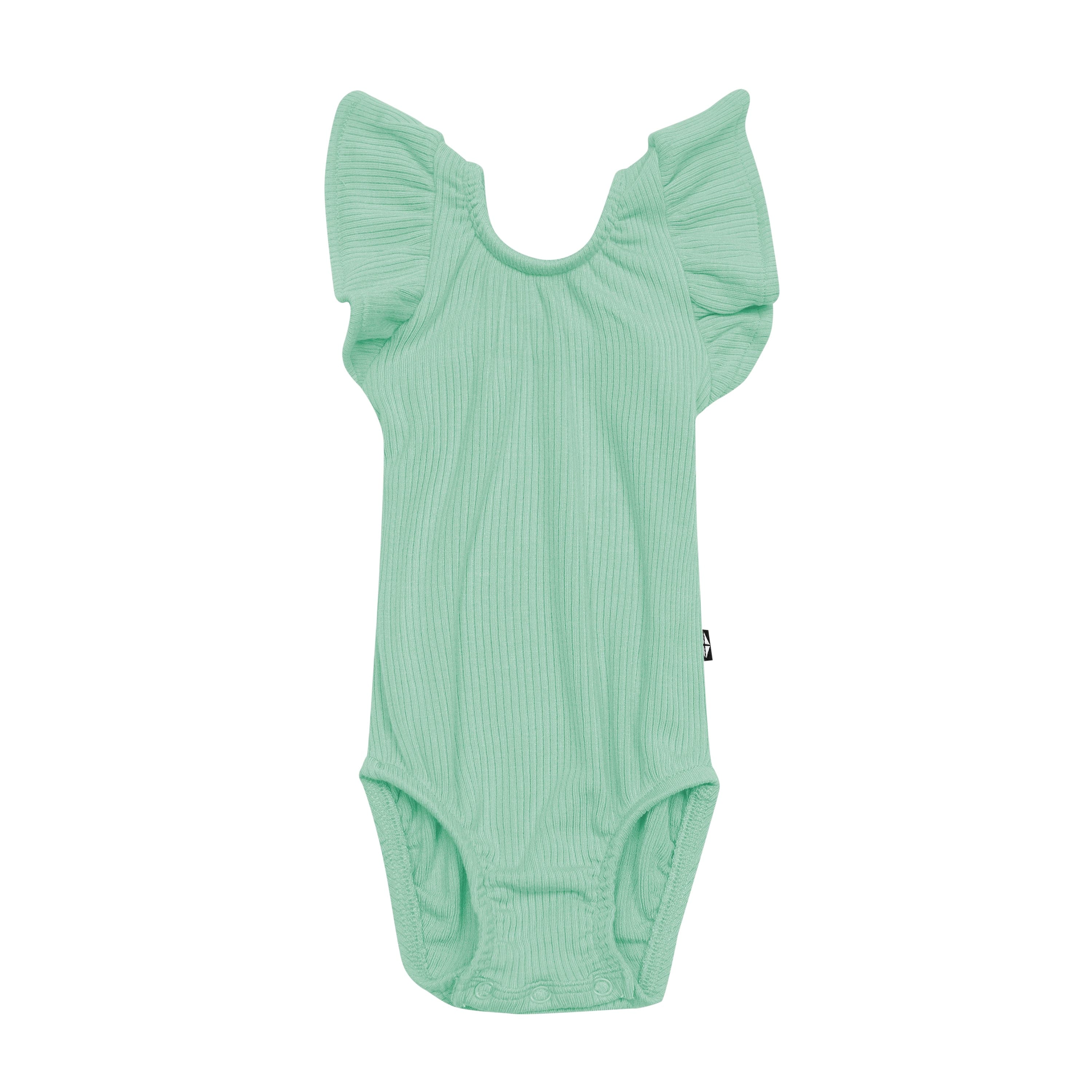 Kyte Baby Ribbed Sleeveless Ruffle Leotard in Wasabi green