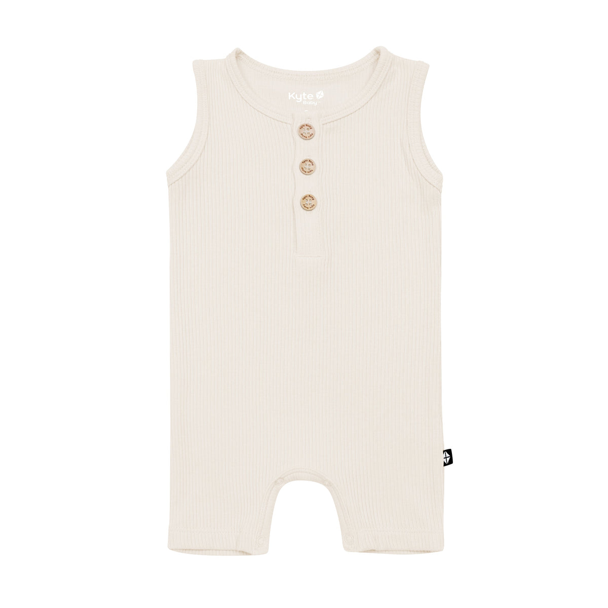 Kyte Baby Ribbed Sleeveless Shortall in Oat