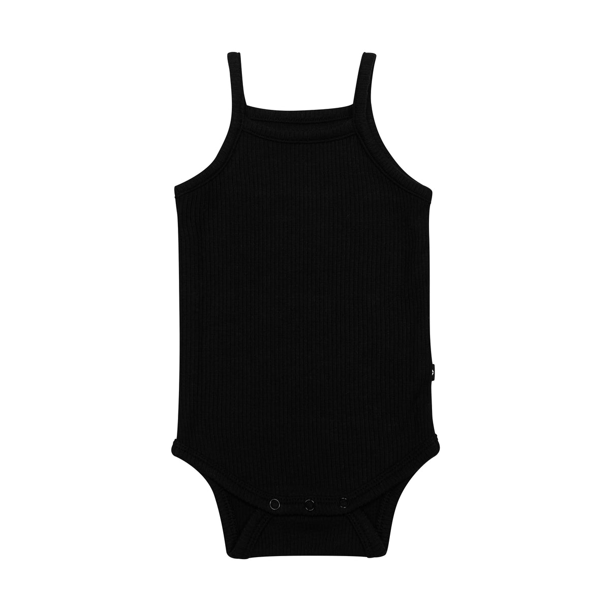Kyte Baby Ribbed Spaghetti Strap Bodysuit in Midnight Black