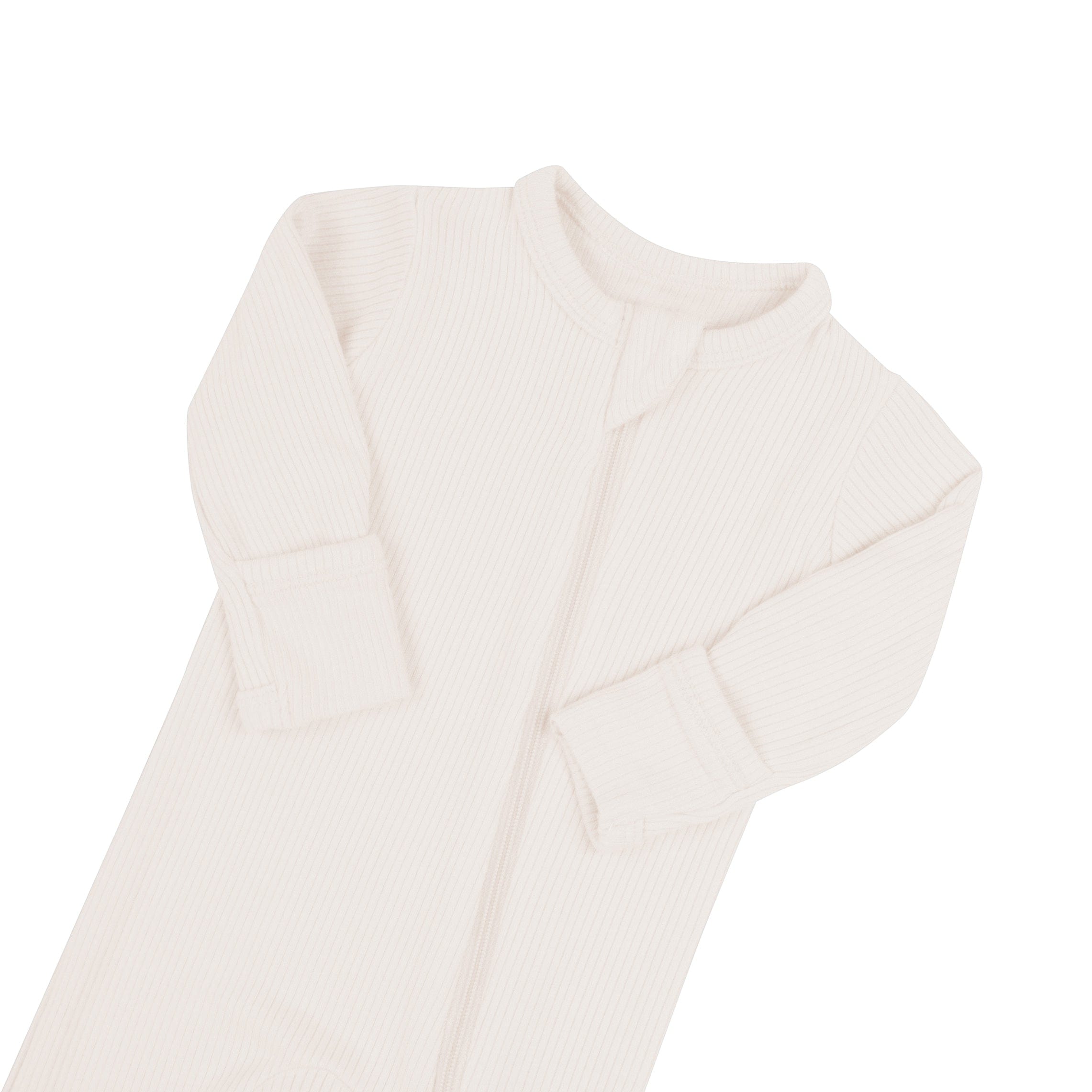 Zipper garage on Kyte Baby Ribbed Zippered Footie in Oat