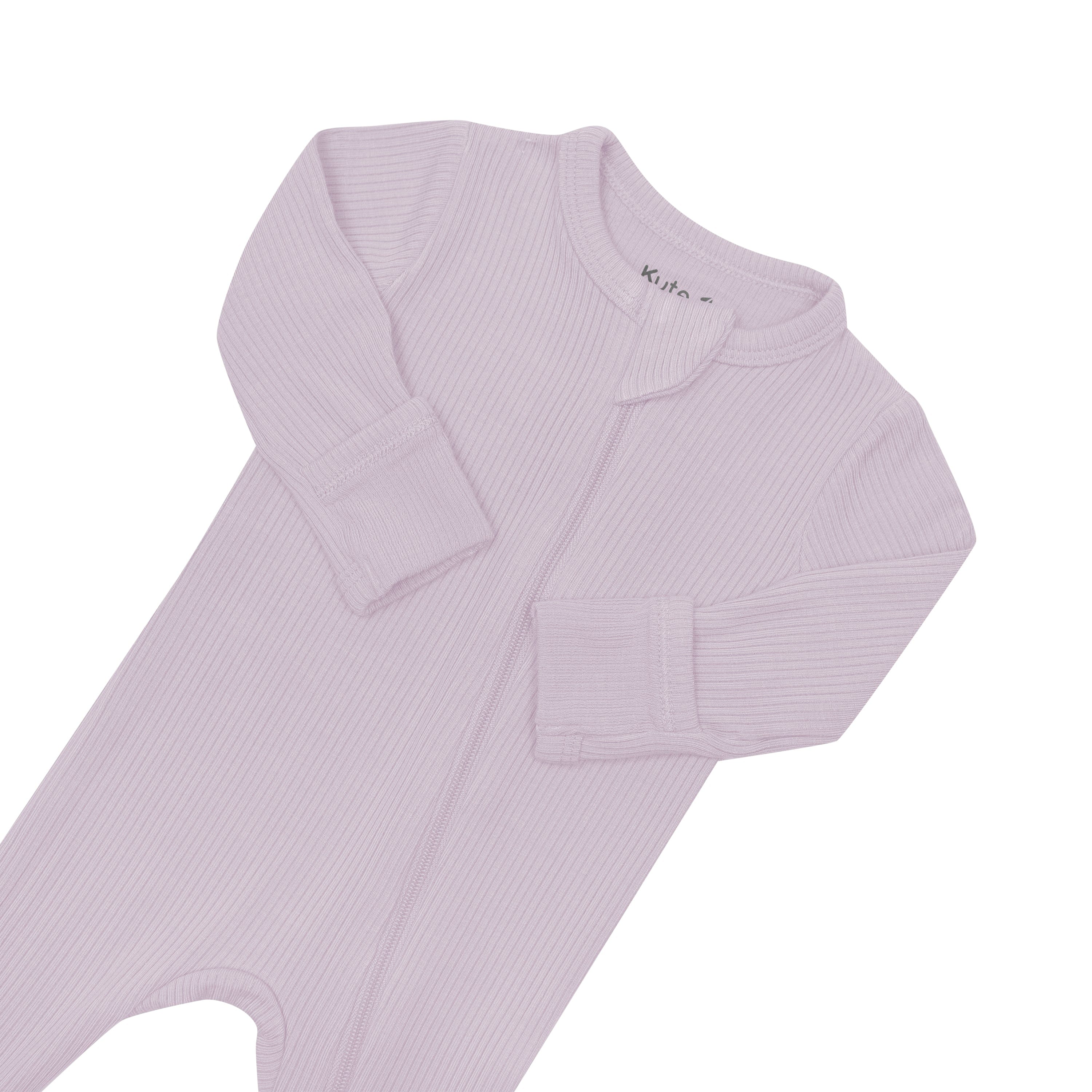 Fold-over cuffs on Kyte Baby Ribbed Zipper Footie in Wisteria