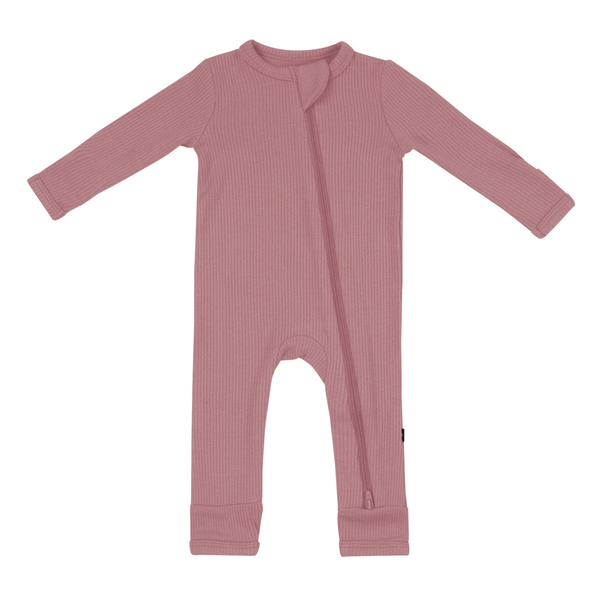 Kyte Baby Ribbed Zippered Romper in Dusty Rose