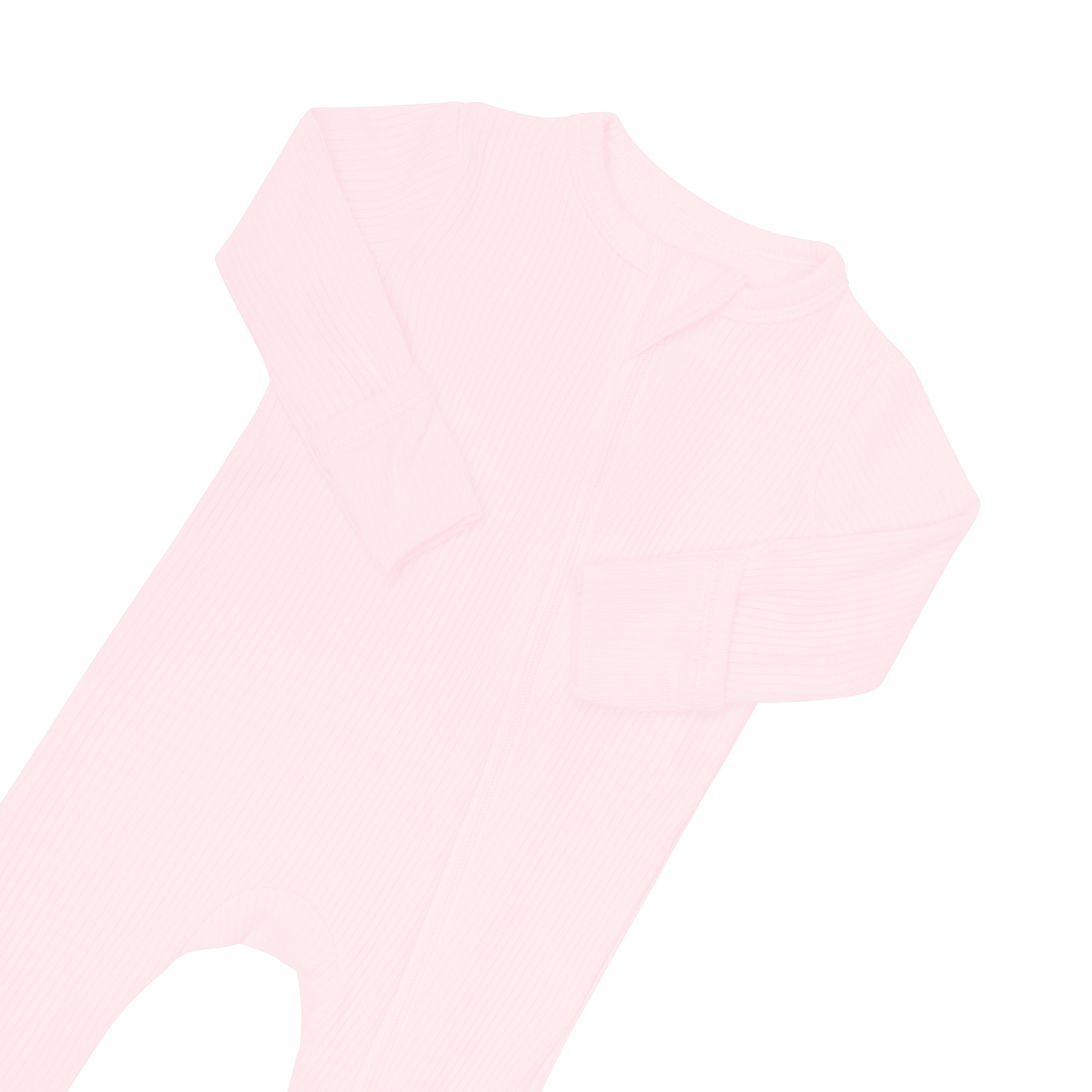 Fold over cuffs on Kyte Baby Ribbed Zippered Romper in Sakura