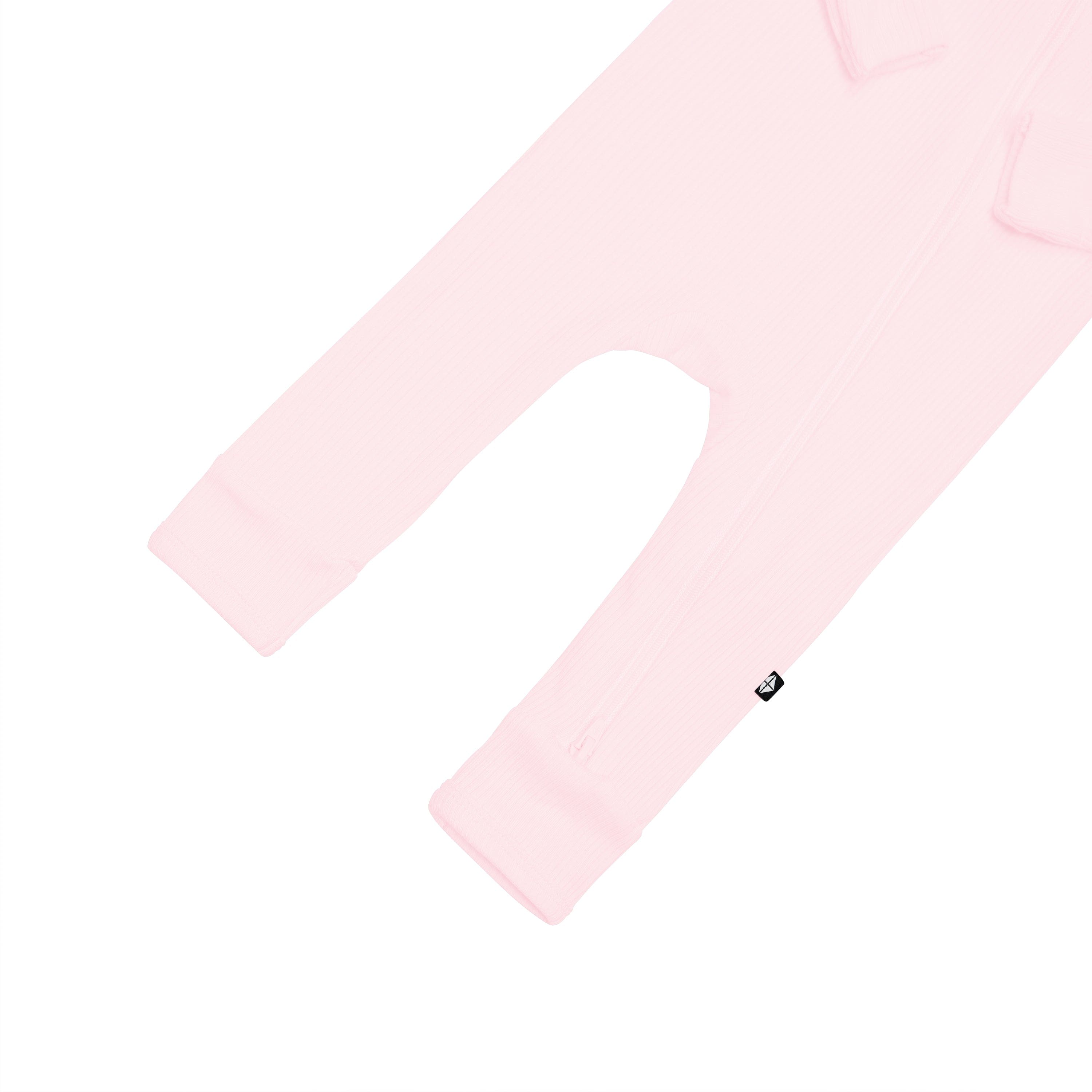 Open feet on Kyte Baby Ribbed Zippered Romper in Sakura