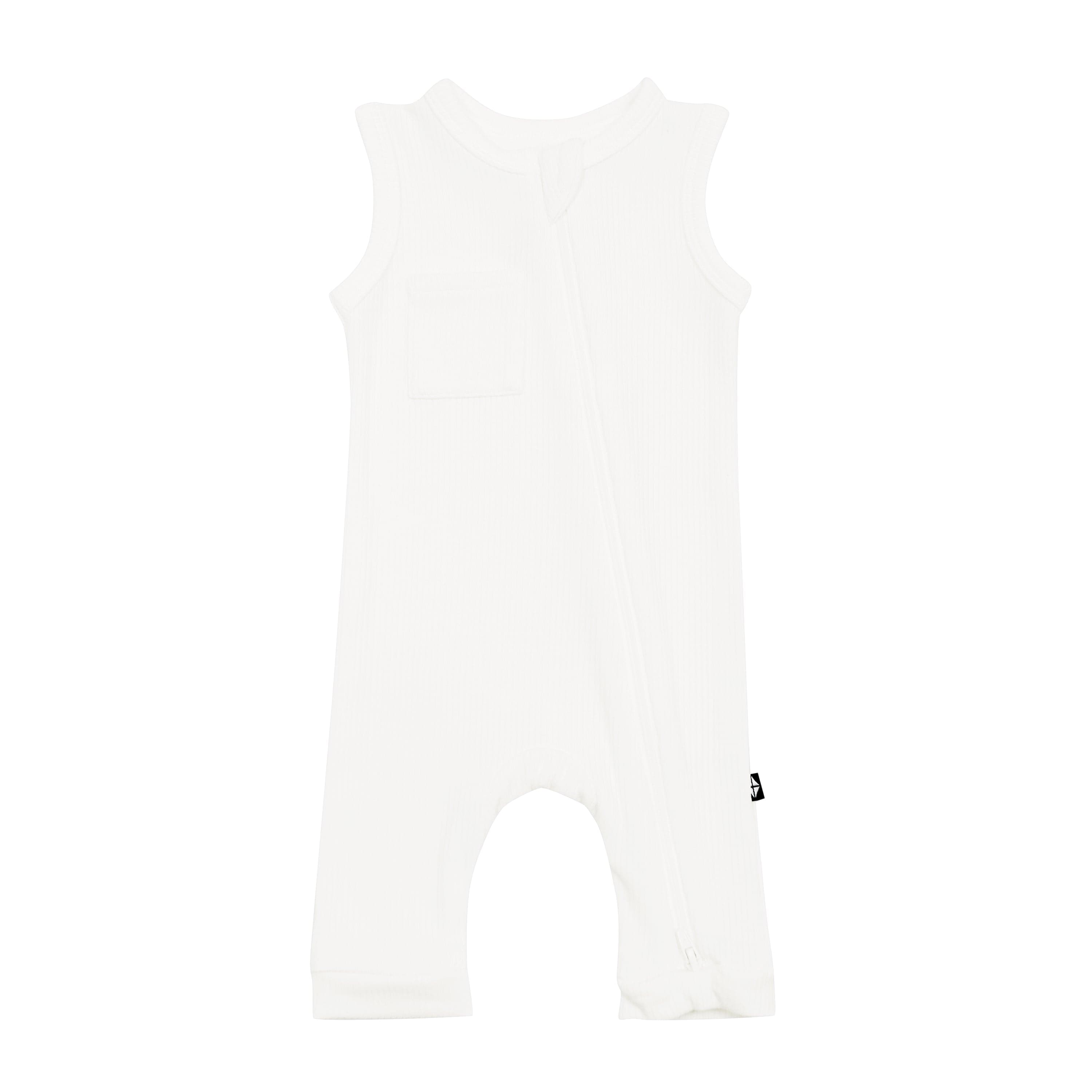 Kyte Baby Ribbed Zippered Sleeveless Romper in Cloud
