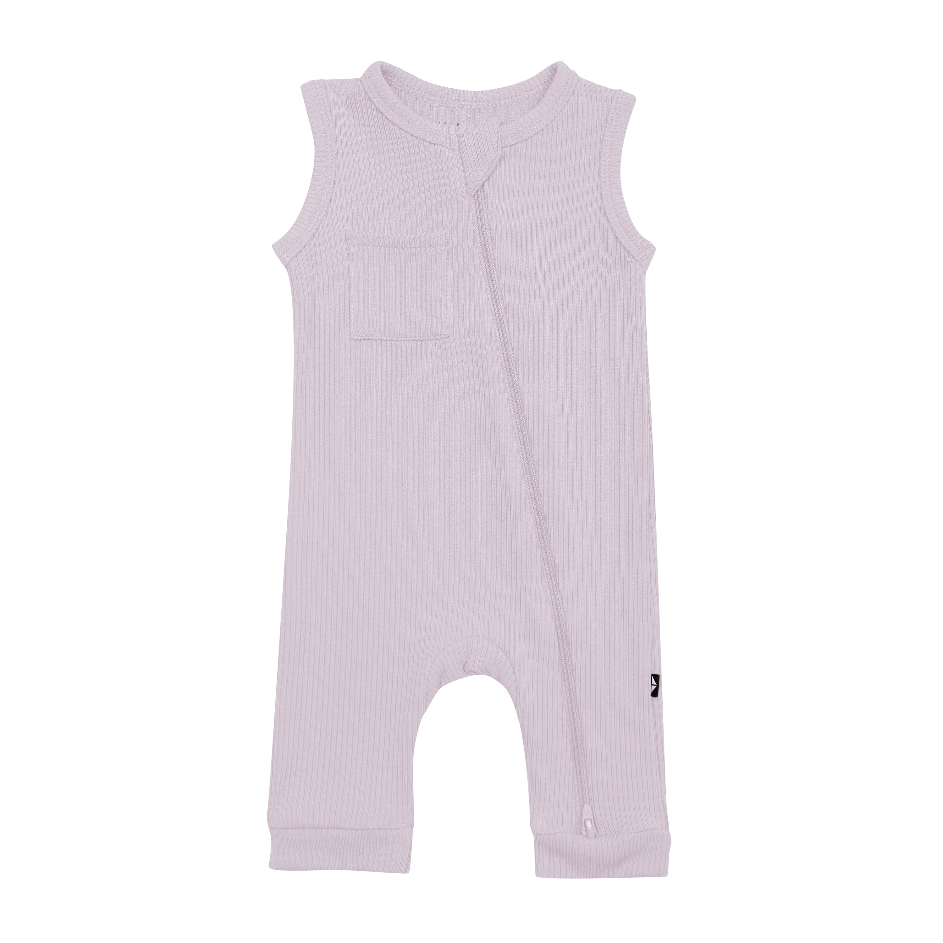 Kyte Baby Ribbed Zippered Sleeveless Romper in Wisteria