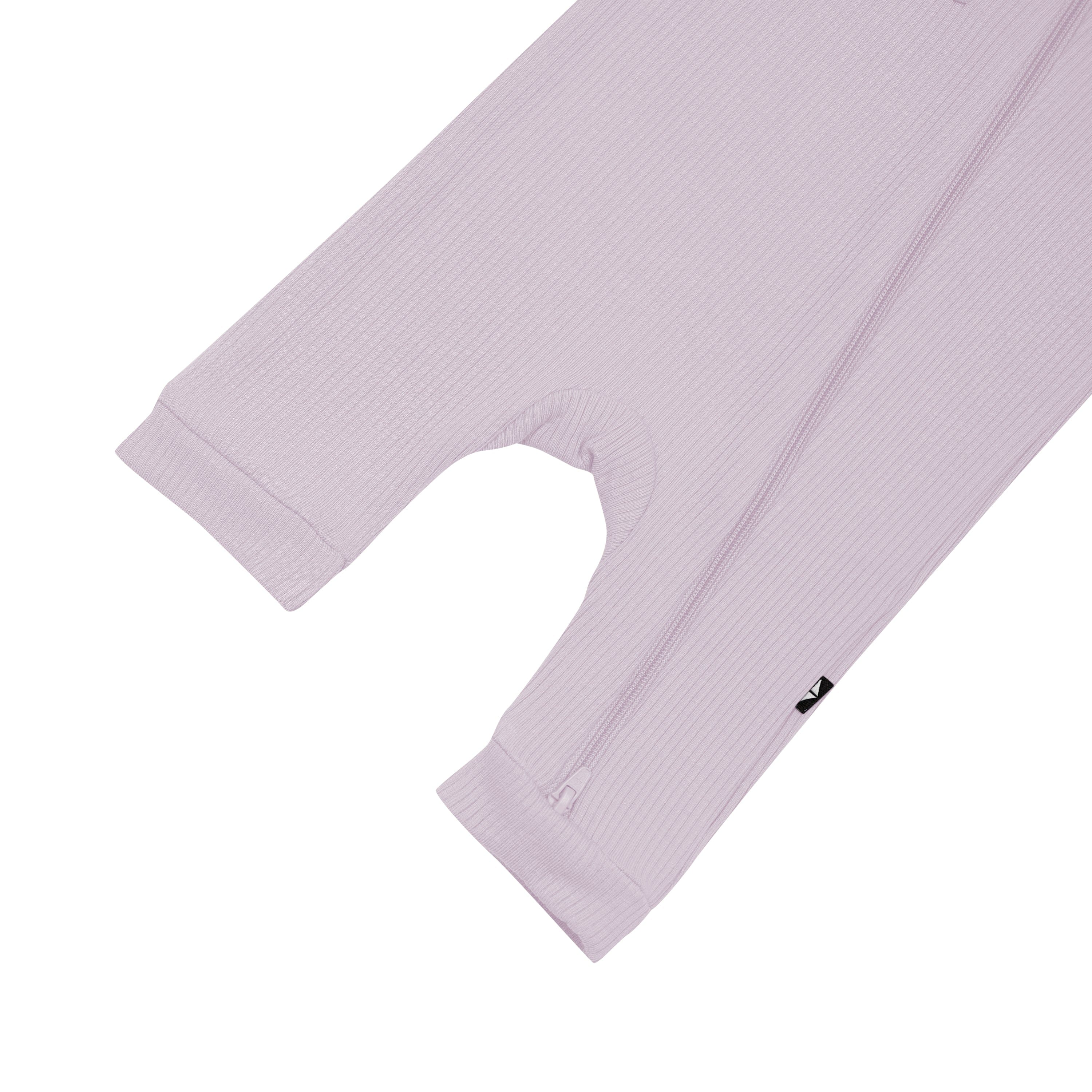 Double zipper on Kyte Baby Ribbed Zippered Sleeveless Romper in Wisteria