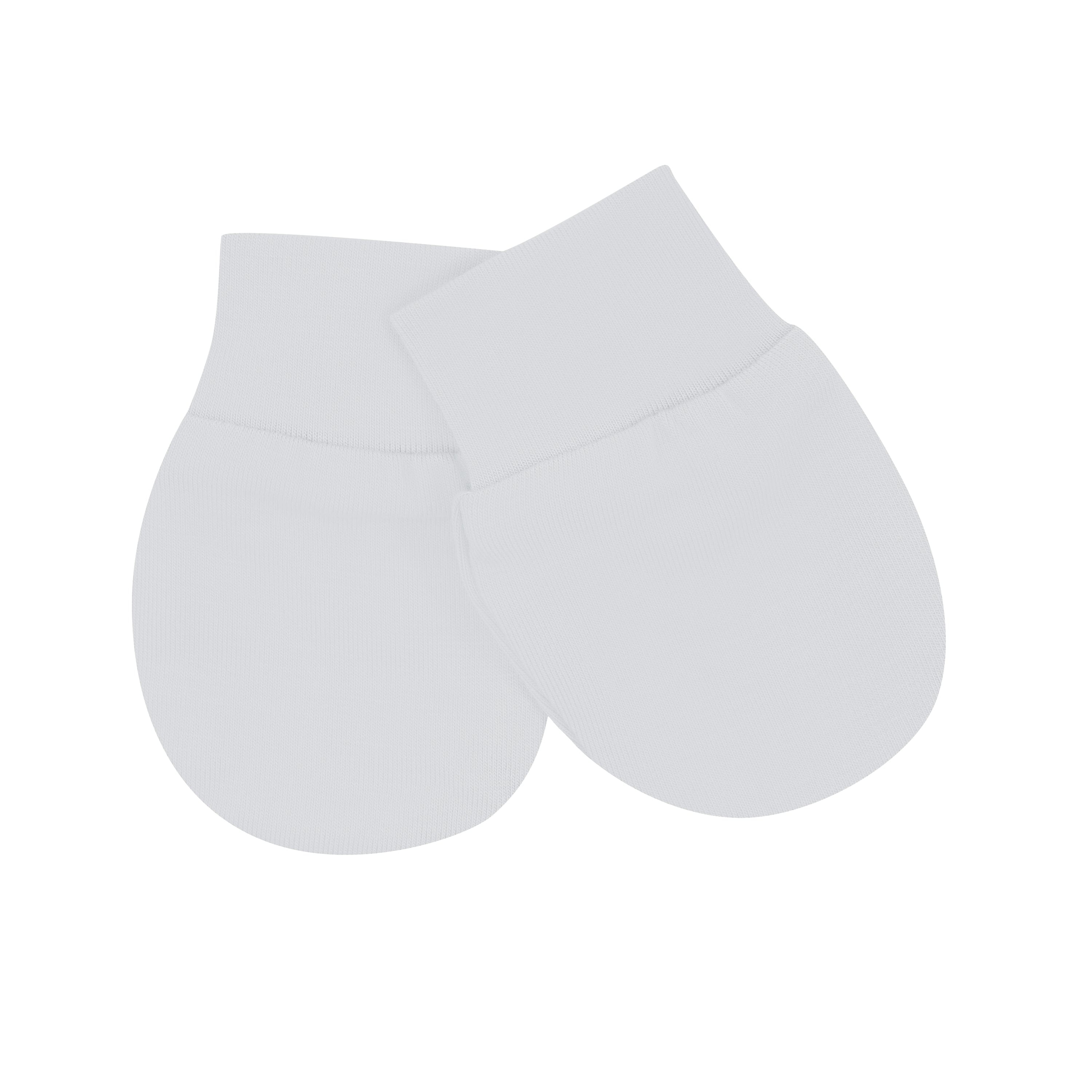 Flat lay of Kyte Baby newborn Scratch Mittens in Storm