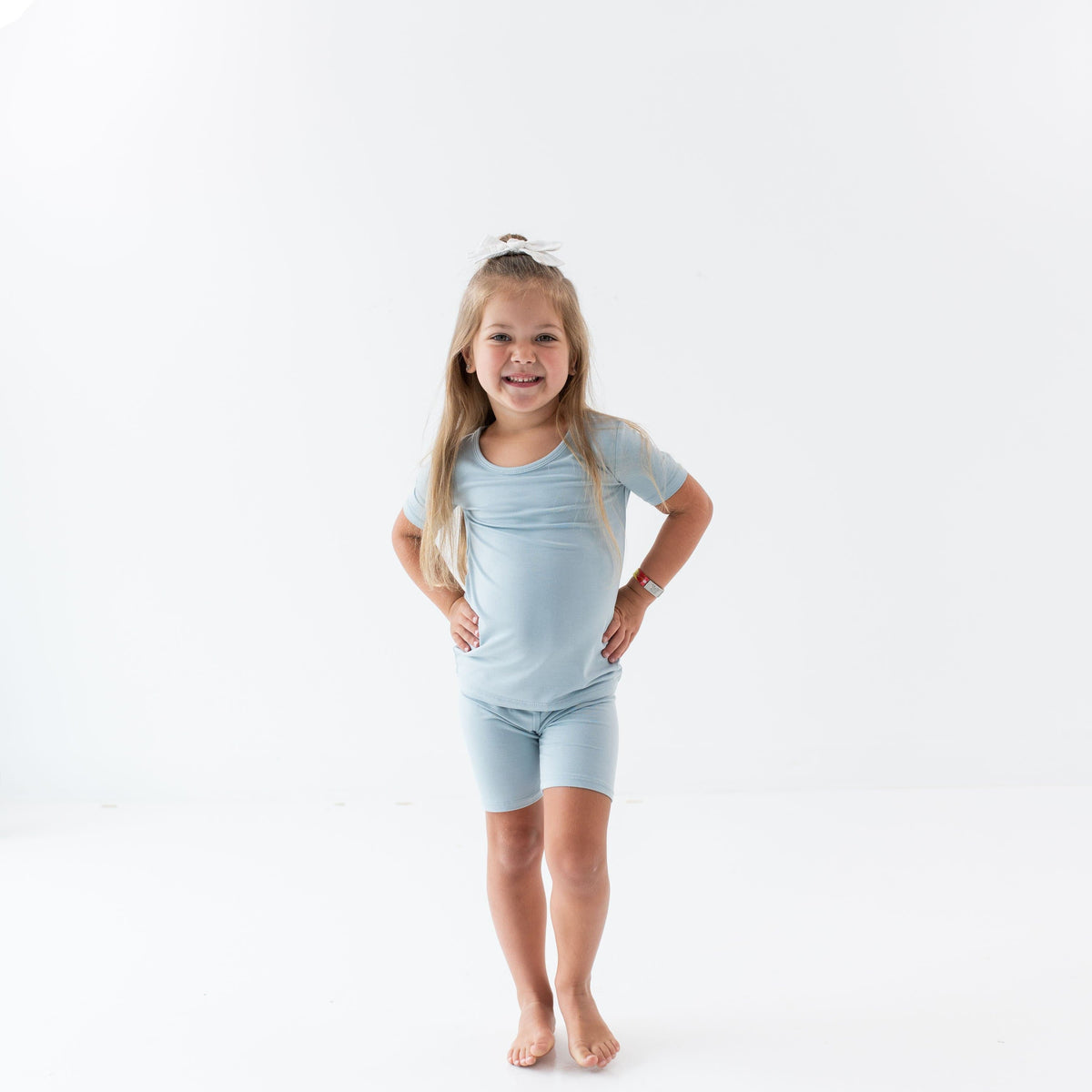 Child wearing Short Sleeve Toddler Pajamas in Fog