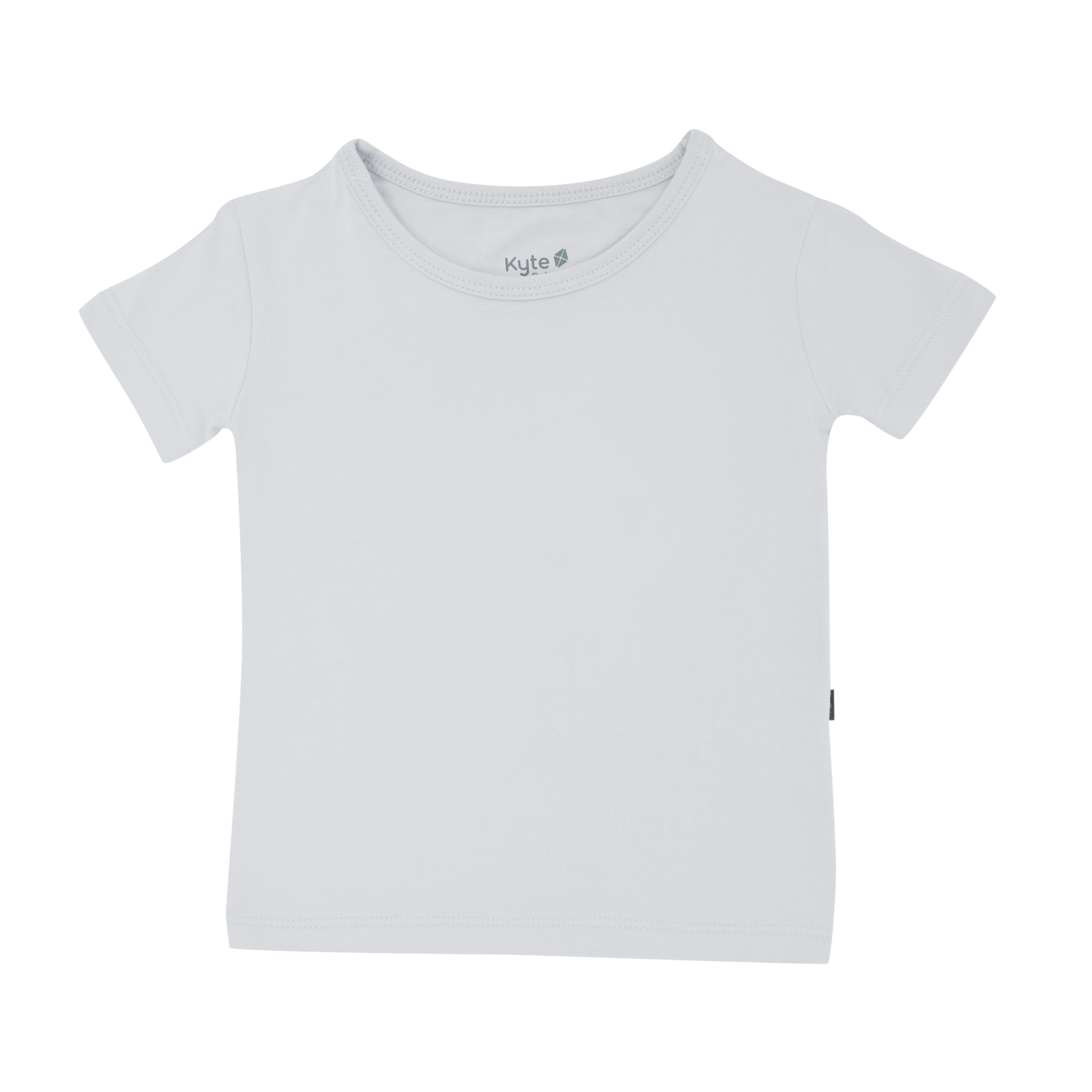Flat lay of the top from the Kyte Baby Short Sleeve Toddler Pajama in Storm