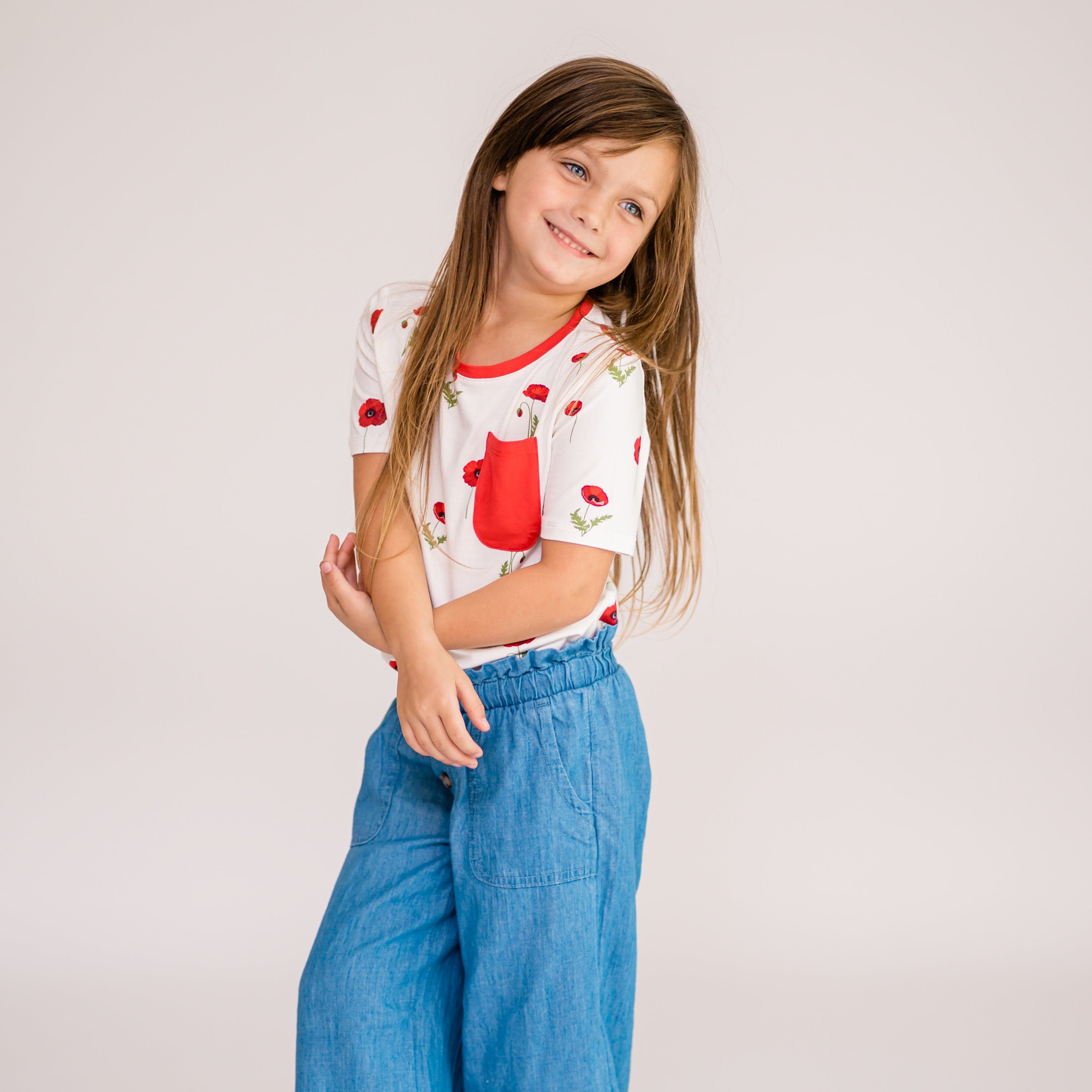 Kyte Baby Short Sleeve Toddler Unisex Tee Toddler Crew Neck Tee in Cloud Poppies