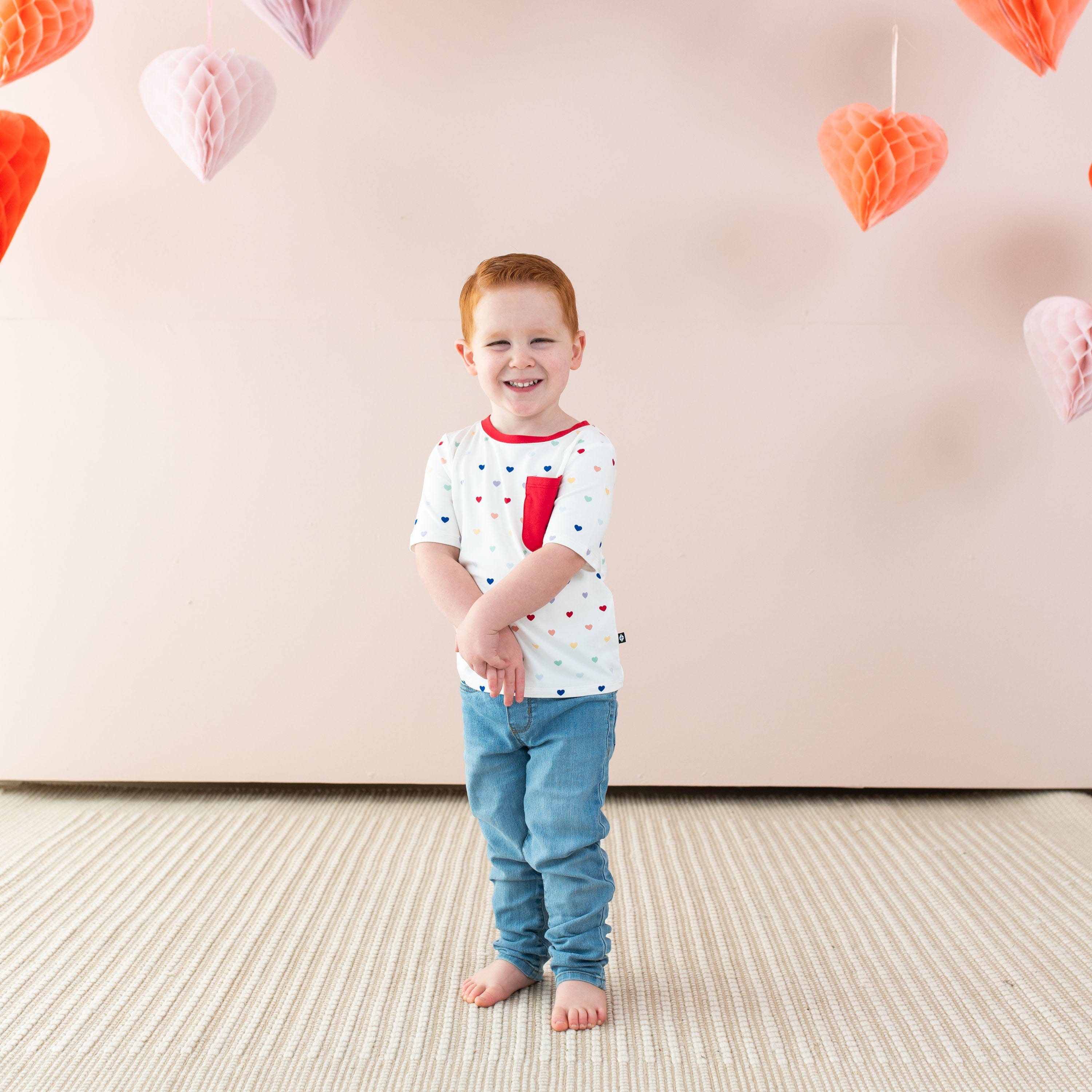 Kyte Baby Short Sleeve Toddler Unisex Tee Toddler Crew Neck Tee in Cloud Rainbow Heart