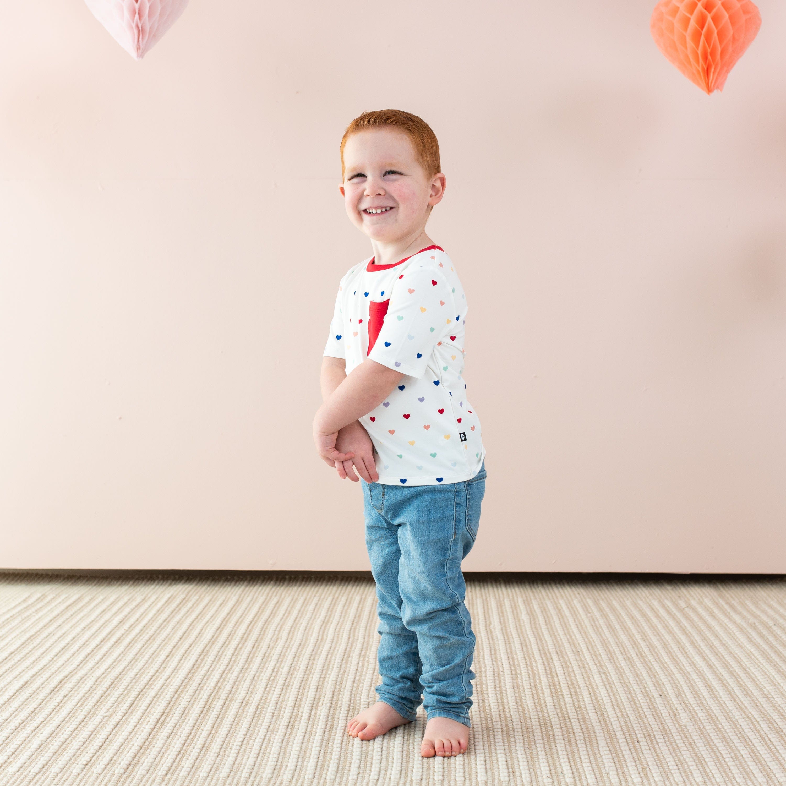 Kyte Baby Short Sleeve Toddler Unisex Tee Toddler Crew Neck Tee in Cloud Rainbow Heart