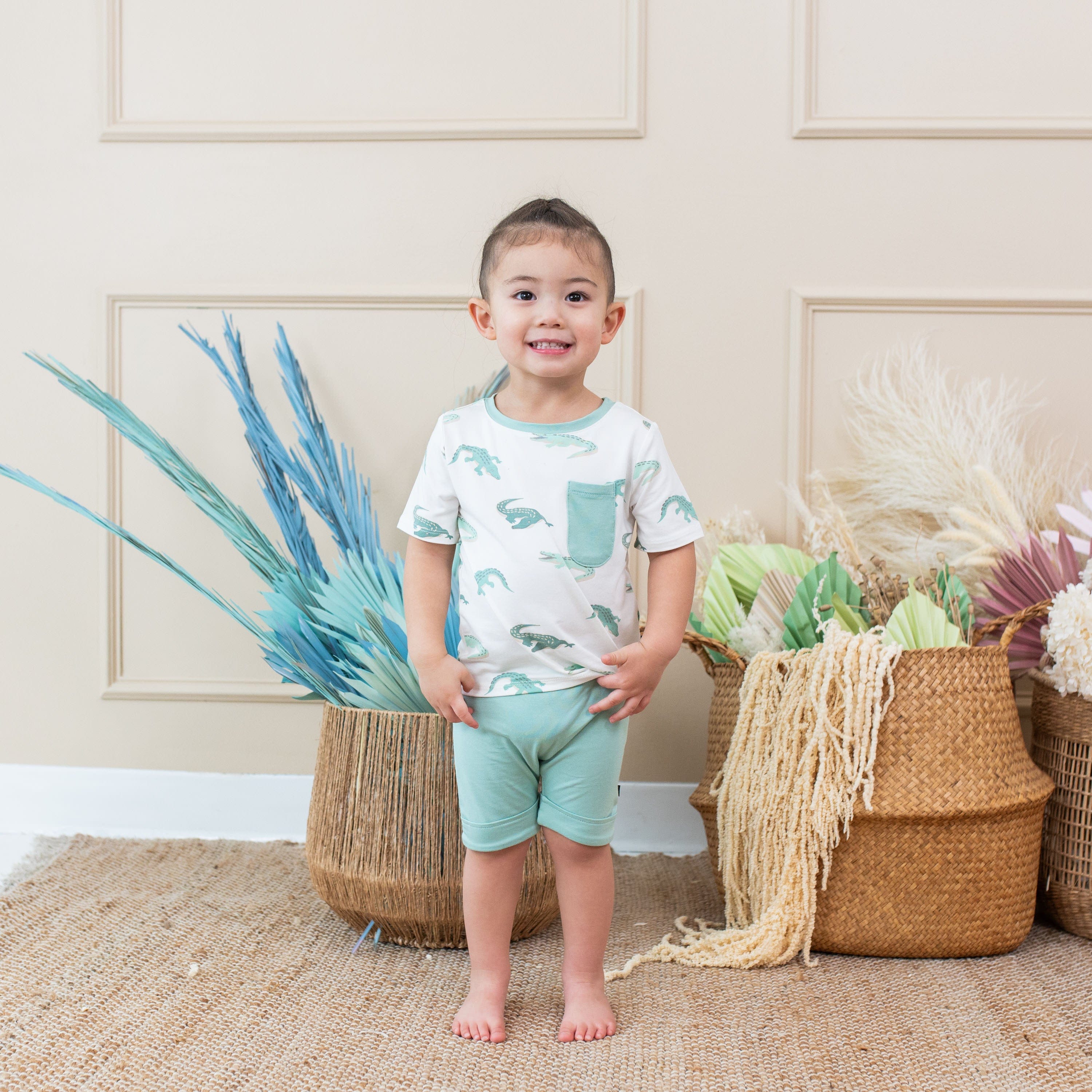 Kyte Baby Short Sleeve Toddler Unisex Tee Toddler Crew Neck Tee in Crocodile