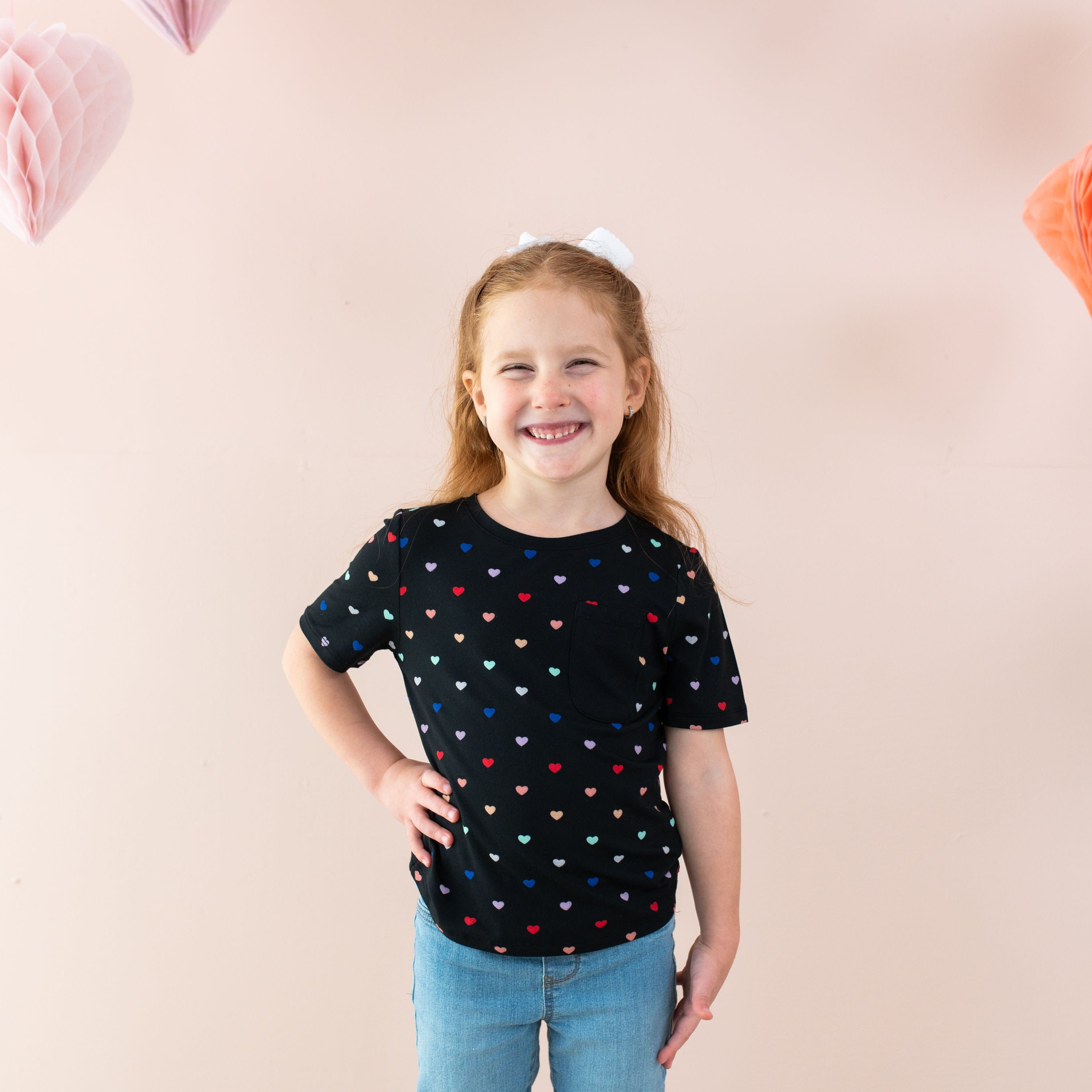 Kyte Baby Short Sleeve Toddler Unisex Tee Toddler Crew Neck Tee in Midnight Rainbow Heart