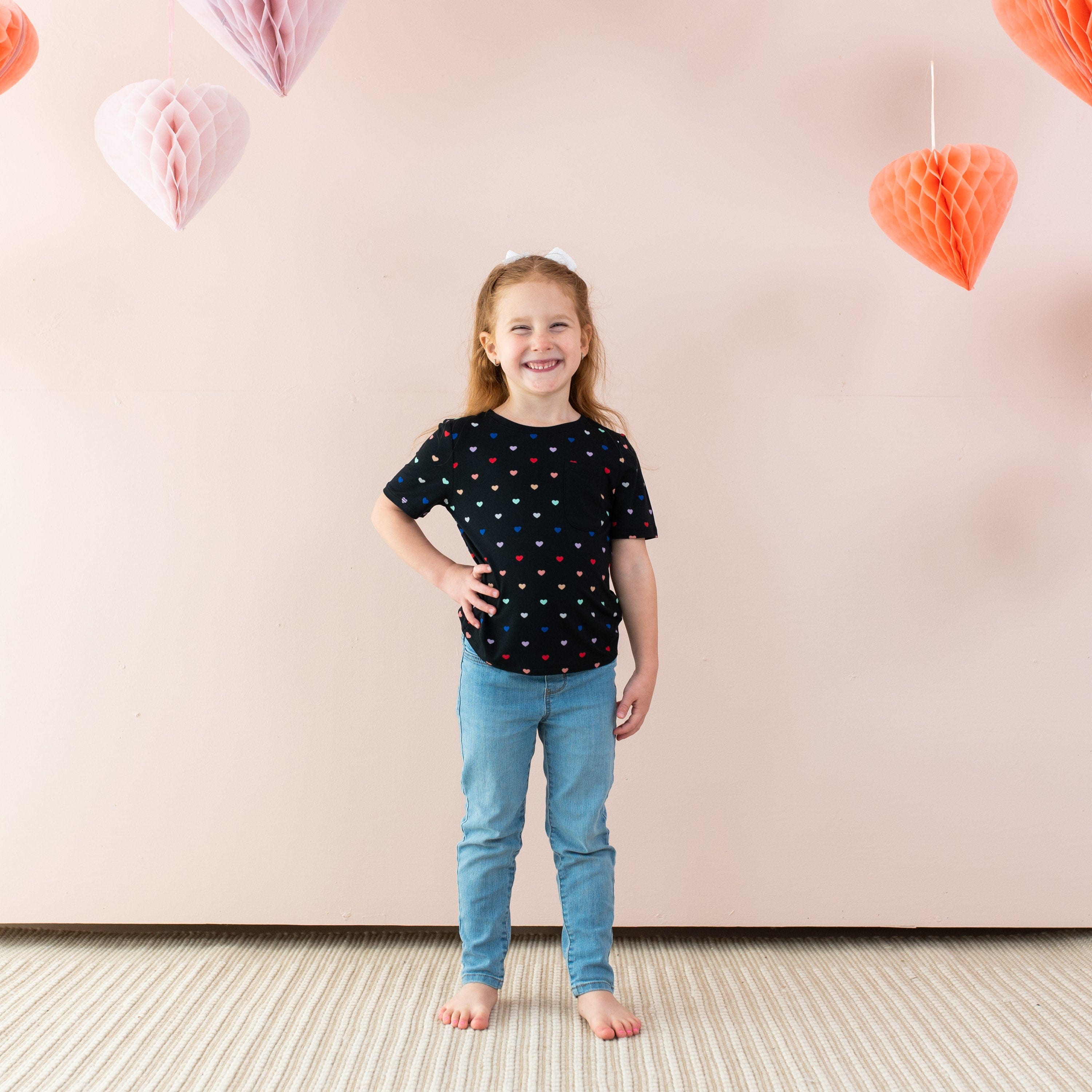 Kyte Baby Short Sleeve Toddler Unisex Tee Toddler Crew Neck Tee in Midnight Rainbow Heart