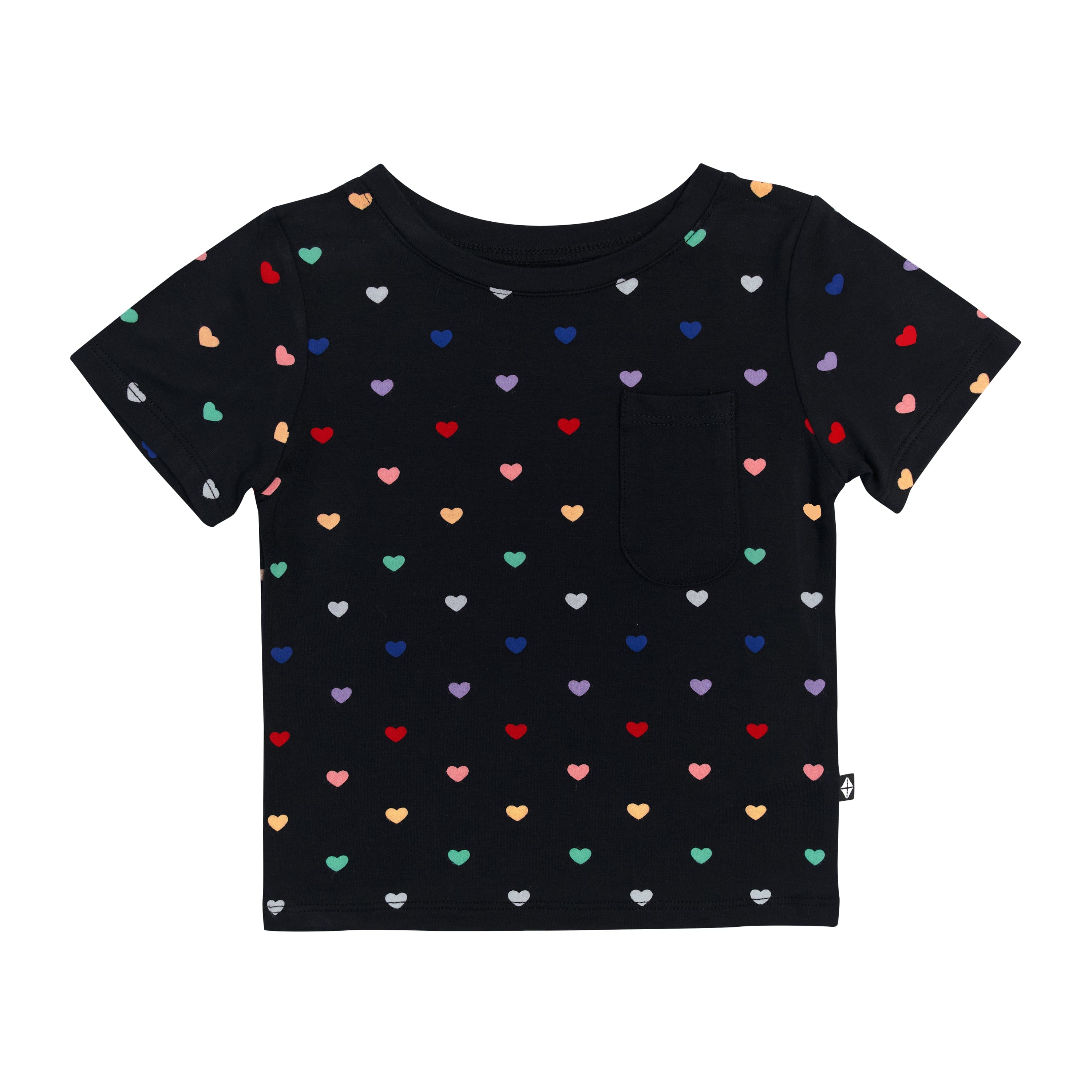 Kyte Baby Short Sleeve Toddler Unisex Tee Toddler Crew Neck Tee in Midnight Rainbow Heart