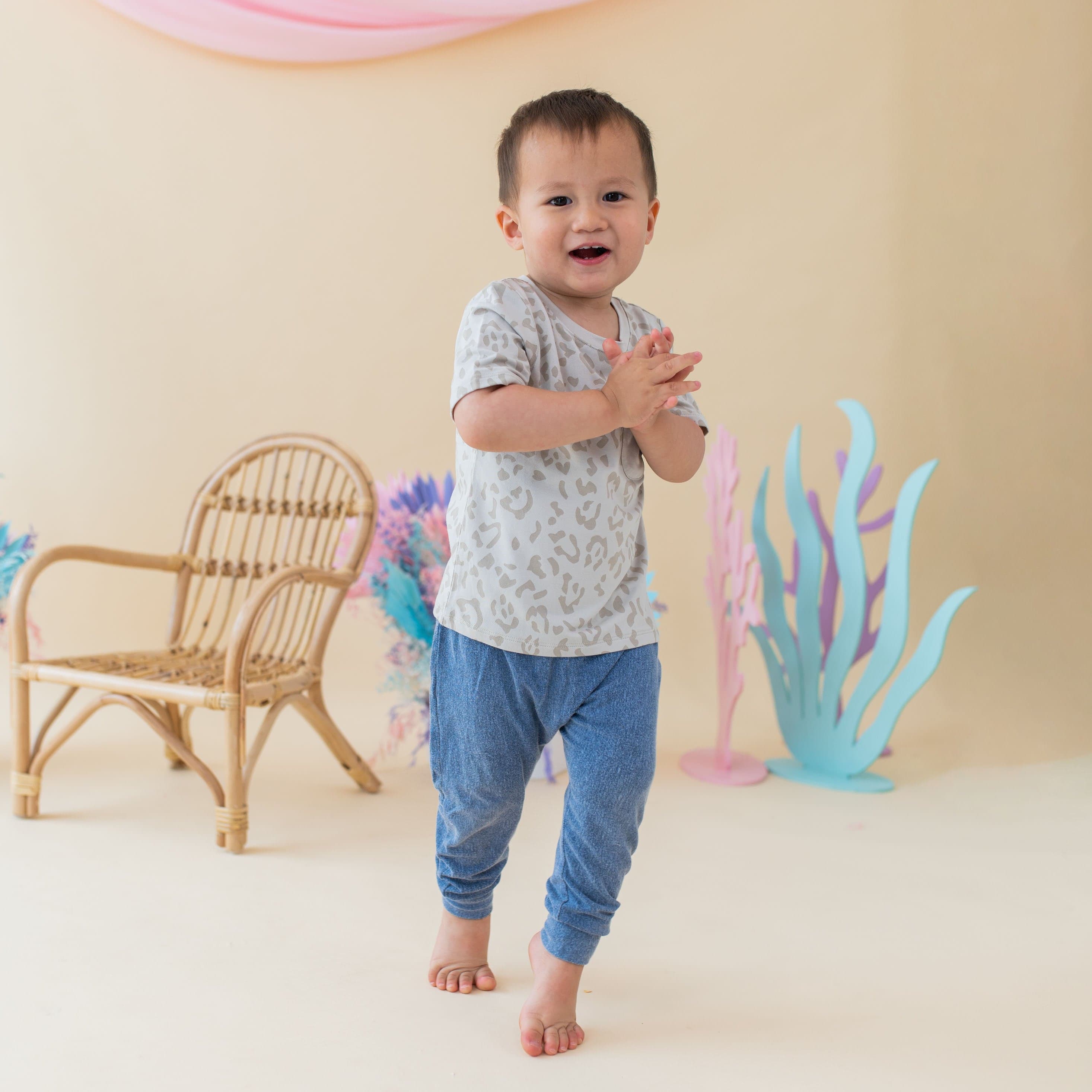 Kyte Baby Short Sleeve Toddler Unisex Tee Toddler Crew Neck Tee in Oat Leopard