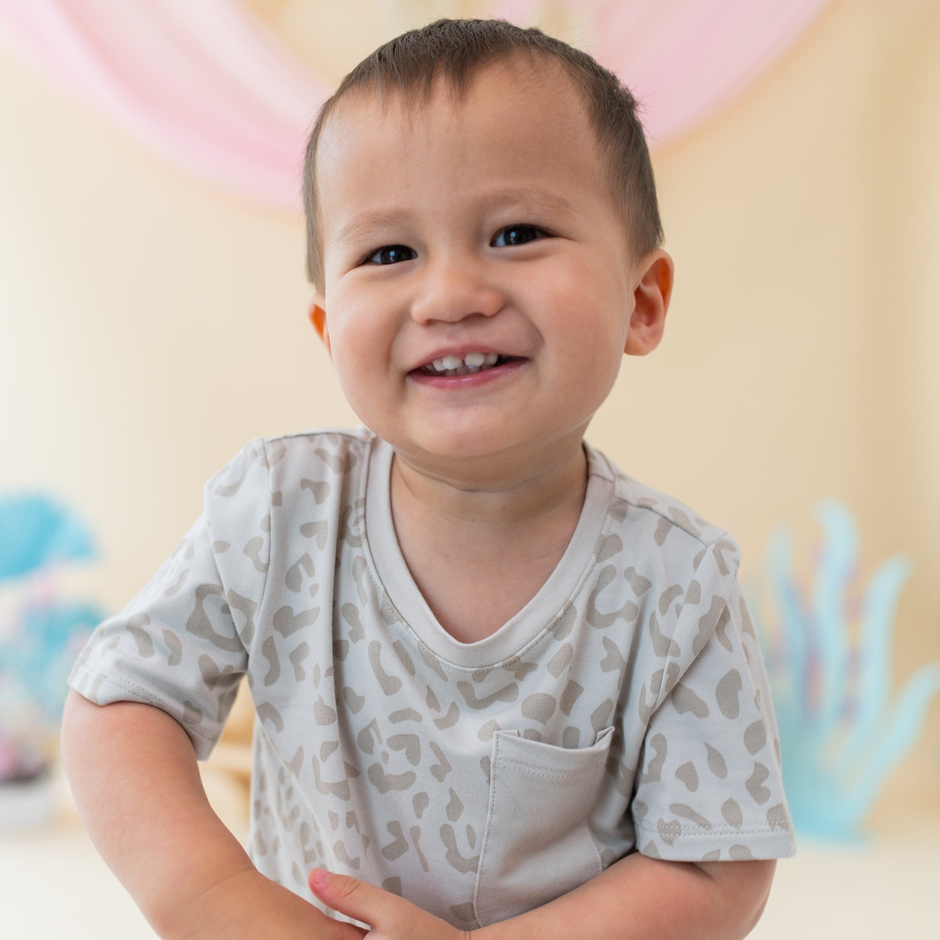 Kyte Baby Short Sleeve Toddler Unisex Tee Toddler Crew Neck Tee in Oat Leopard