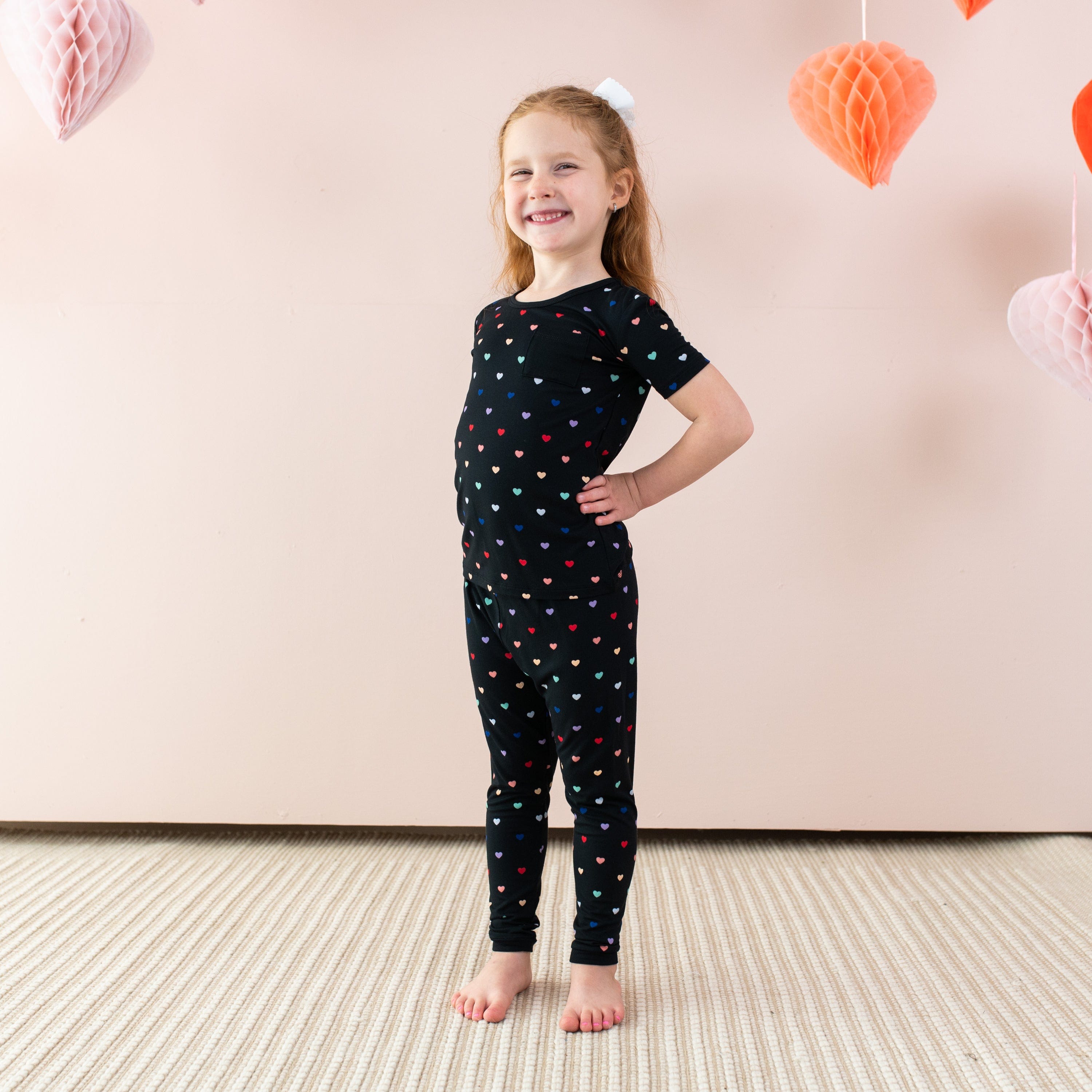 Kyte Baby Short Sleeve with Pants Pajama Short Sleeve with Pants Pajamas in Midnight Rainbow Heart