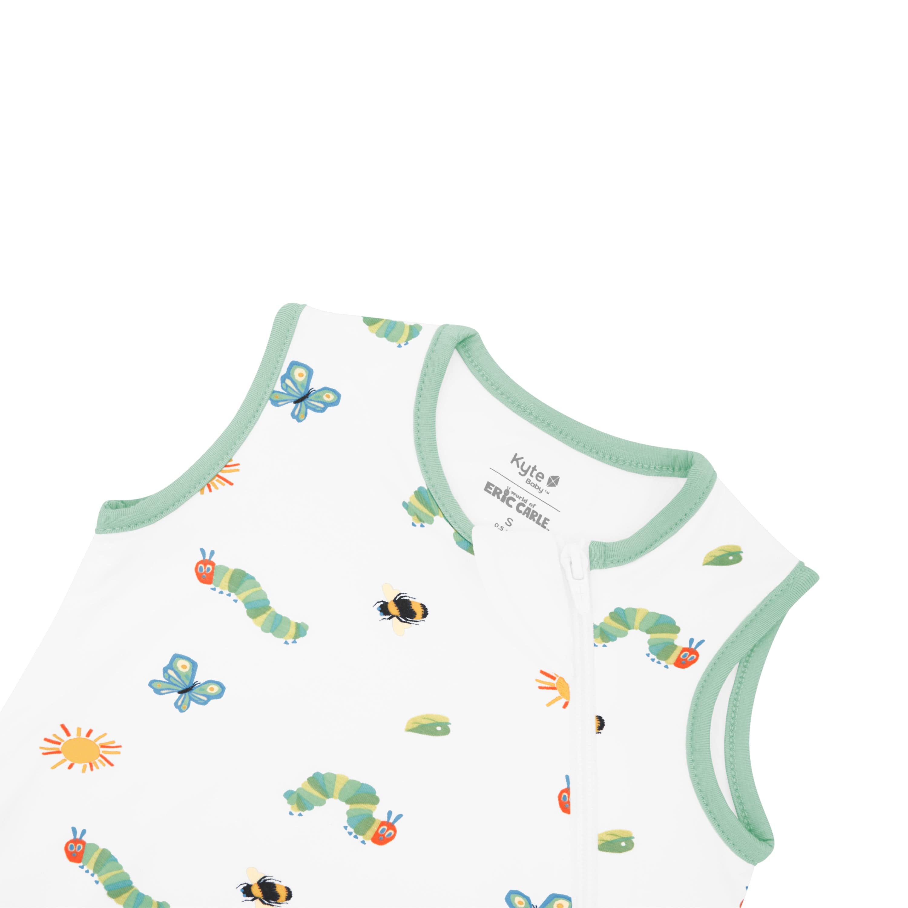 Zipper garage on Kyte Baby Sleep Bag in The Very Hungry Caterpillar™ and Friends 0.5