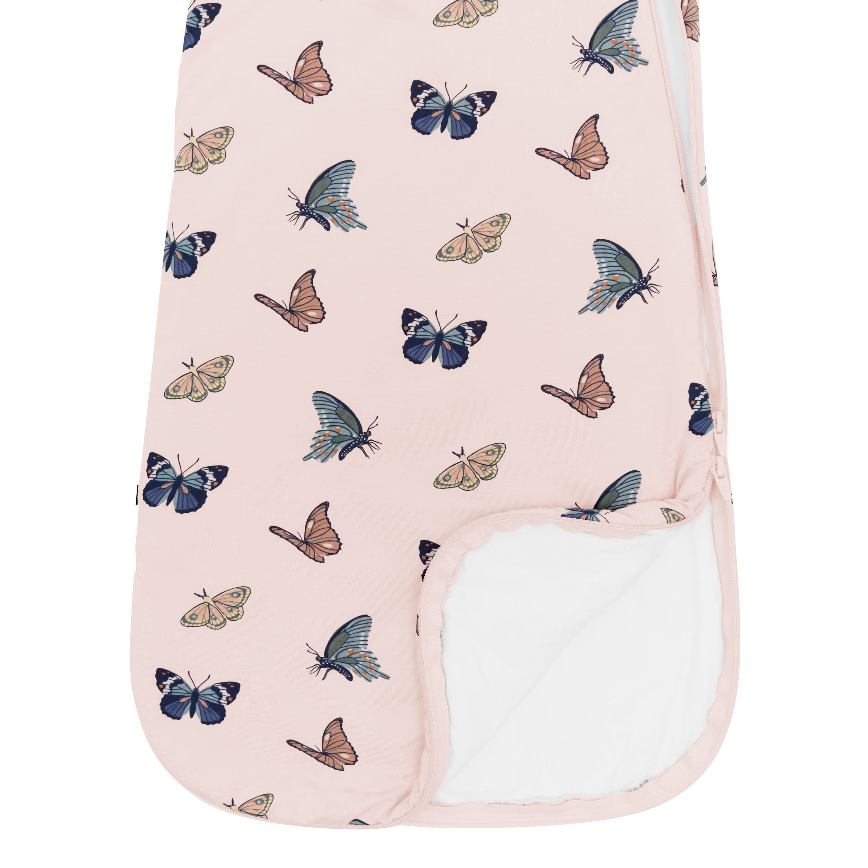 Double ZIpper on 1.0 TOG Pink Sleep Bag in Blush Butterfly