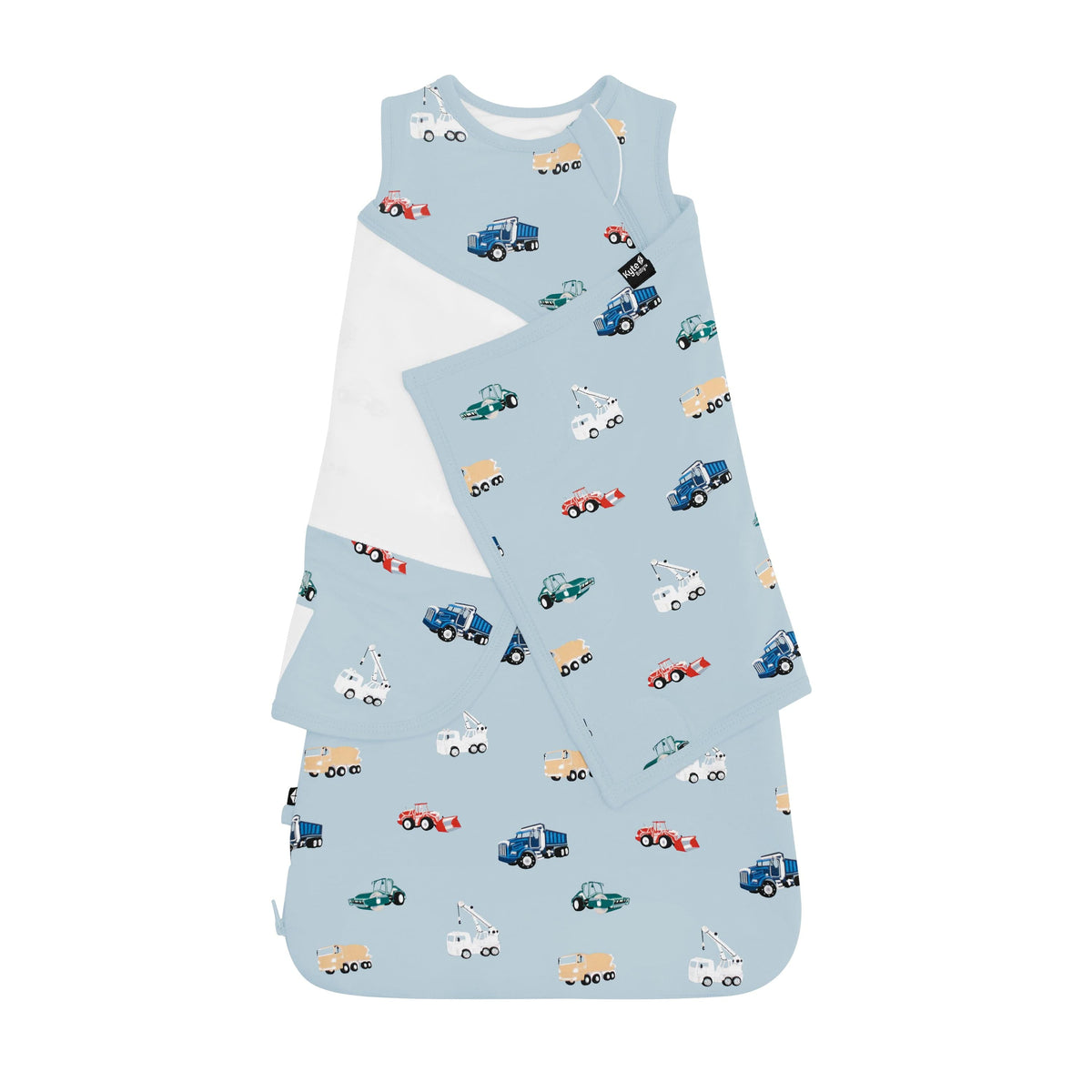 Kyte Baby Sleep Bag Swaddler in Construction shown swaddled