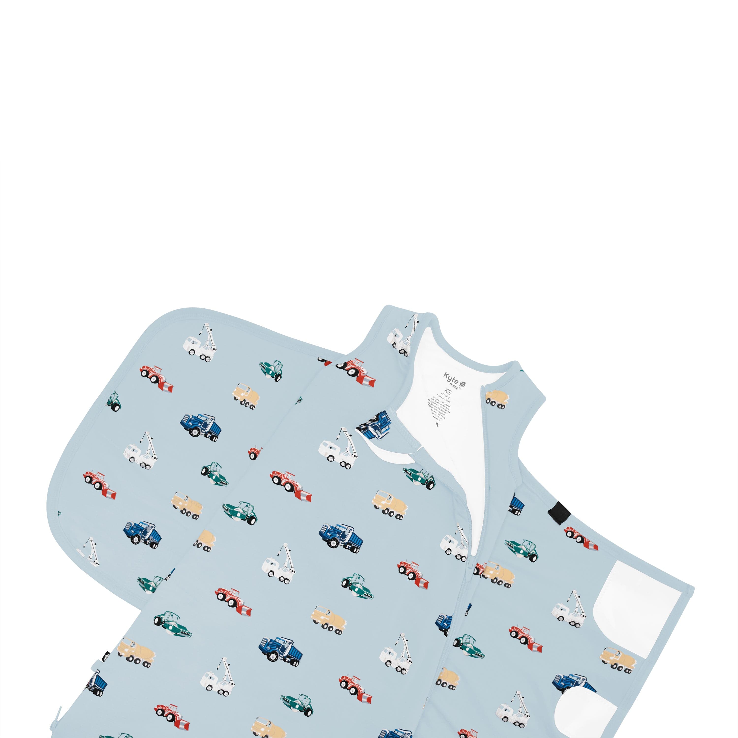 Zipper garage and top zipper undone on Sleep Bag Swaddler in Construction 1.0