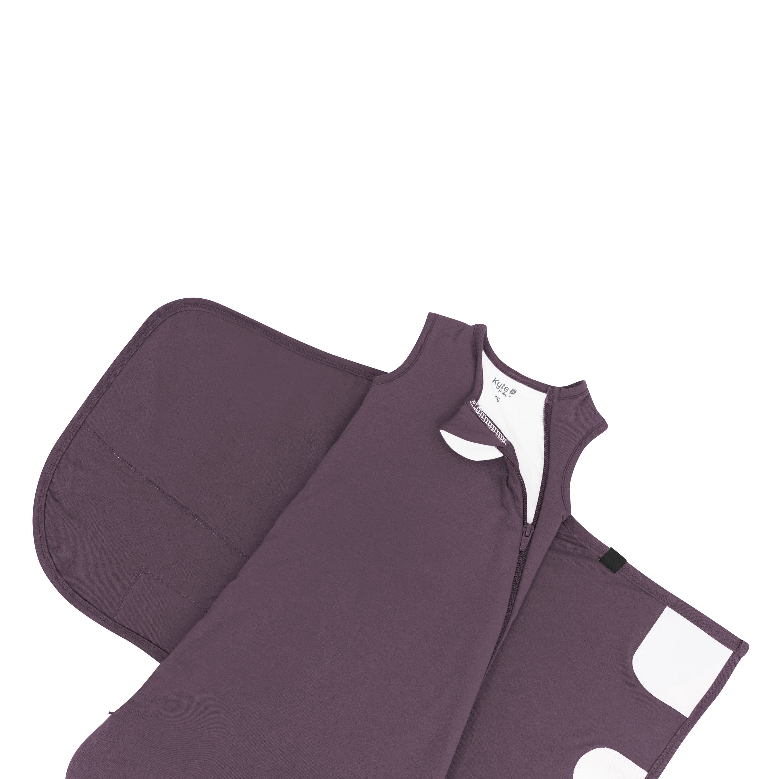 Zipper garage on unswaddled Sleep Bag Swaddler in Currant 1.0