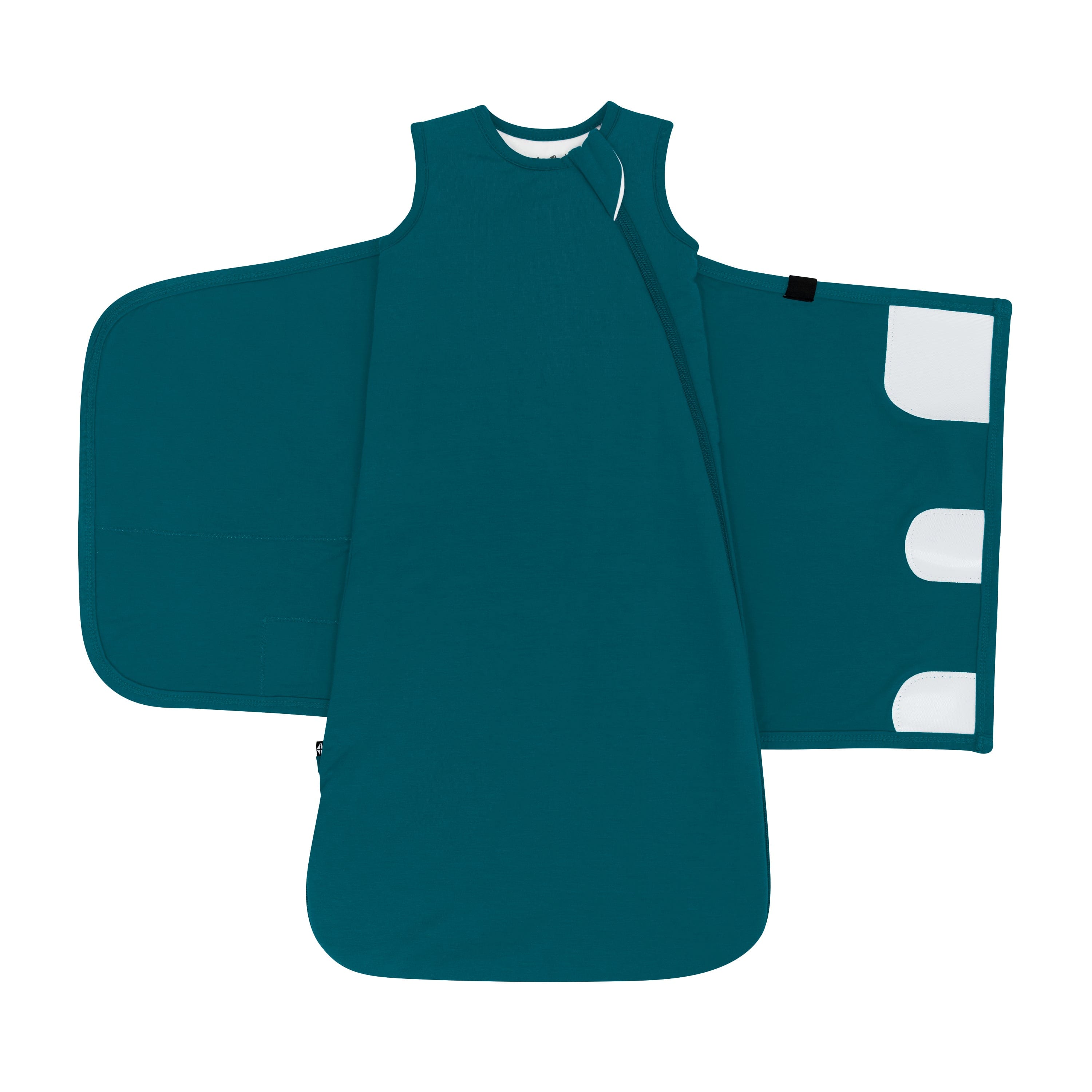Adjustable velcro shown on unswaddled Sleep Bag Swaddler in Loch 1.0