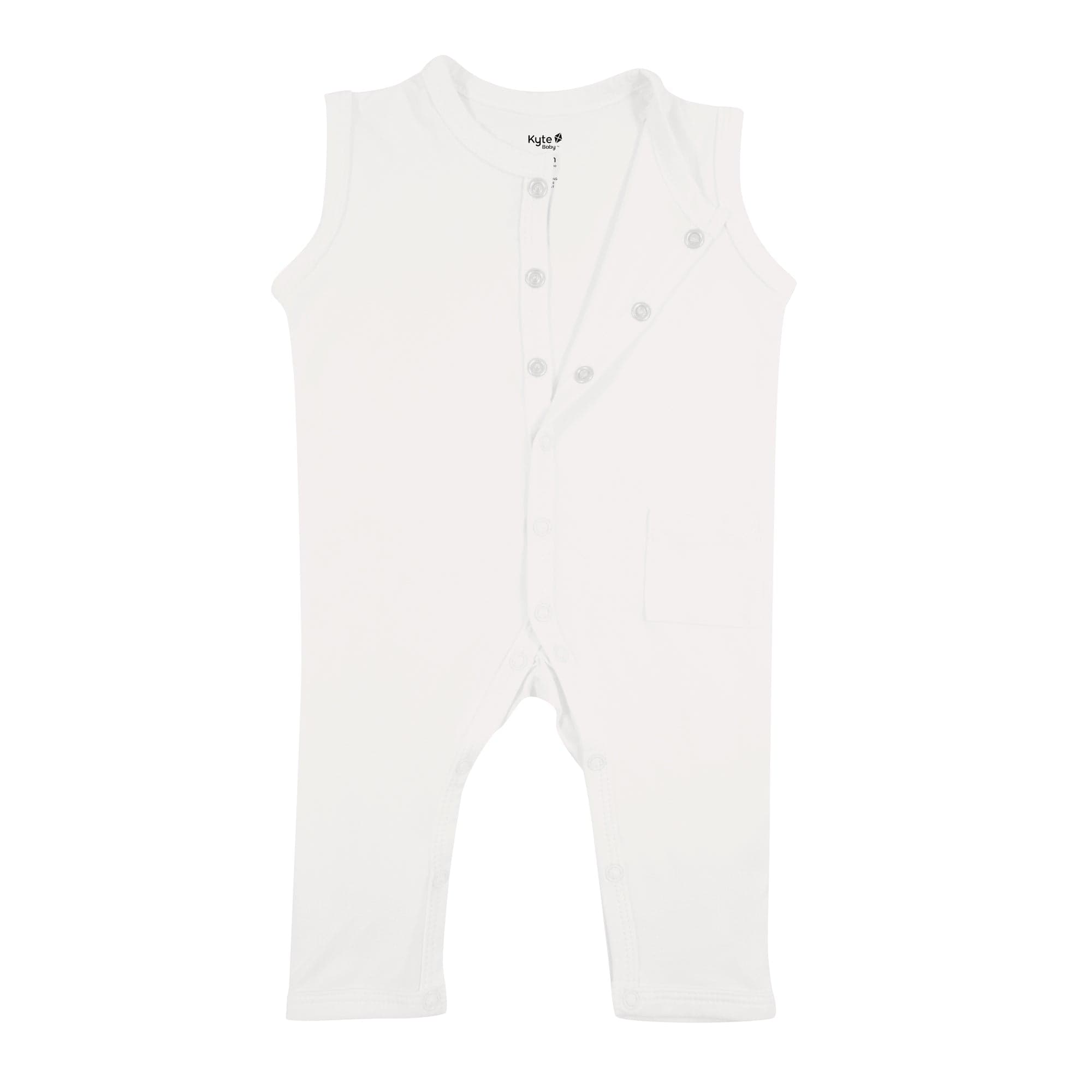 Snap closure on Kyte Baby Sleeveless Romper in Cloud