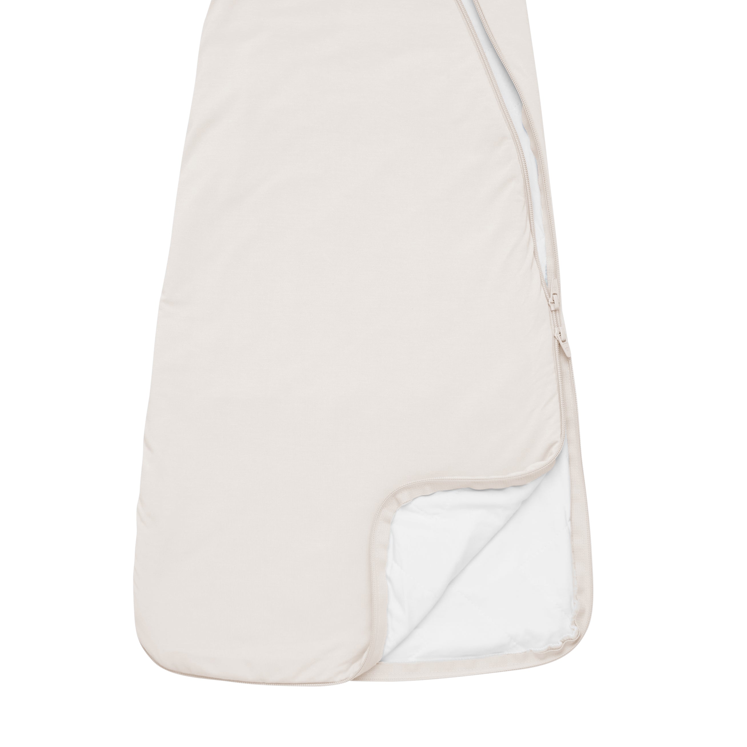 Double zipper on Kyte Baby Slumber Bag in Oat