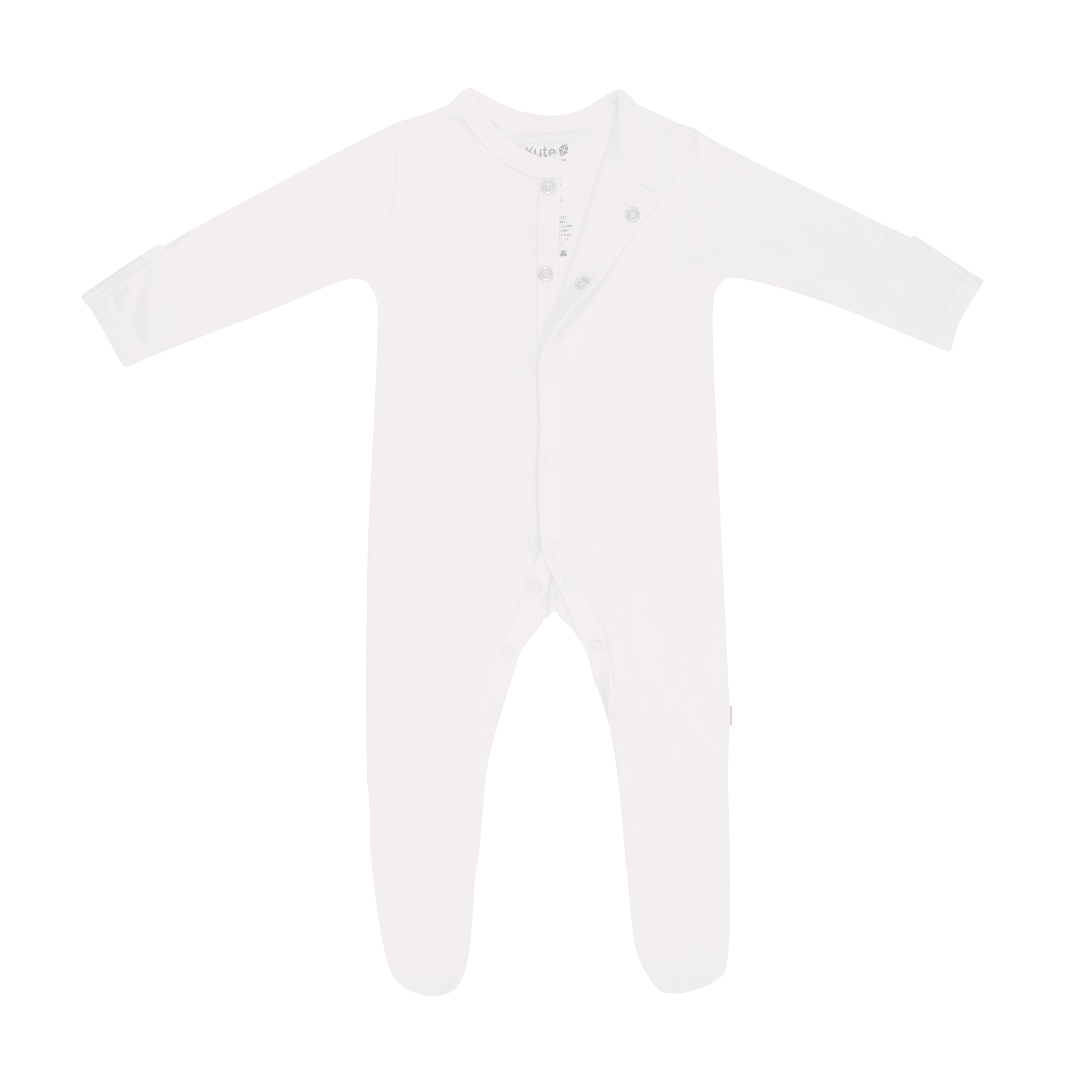 Flat lay snap closure on Kyte Baby Footie in Cloud
