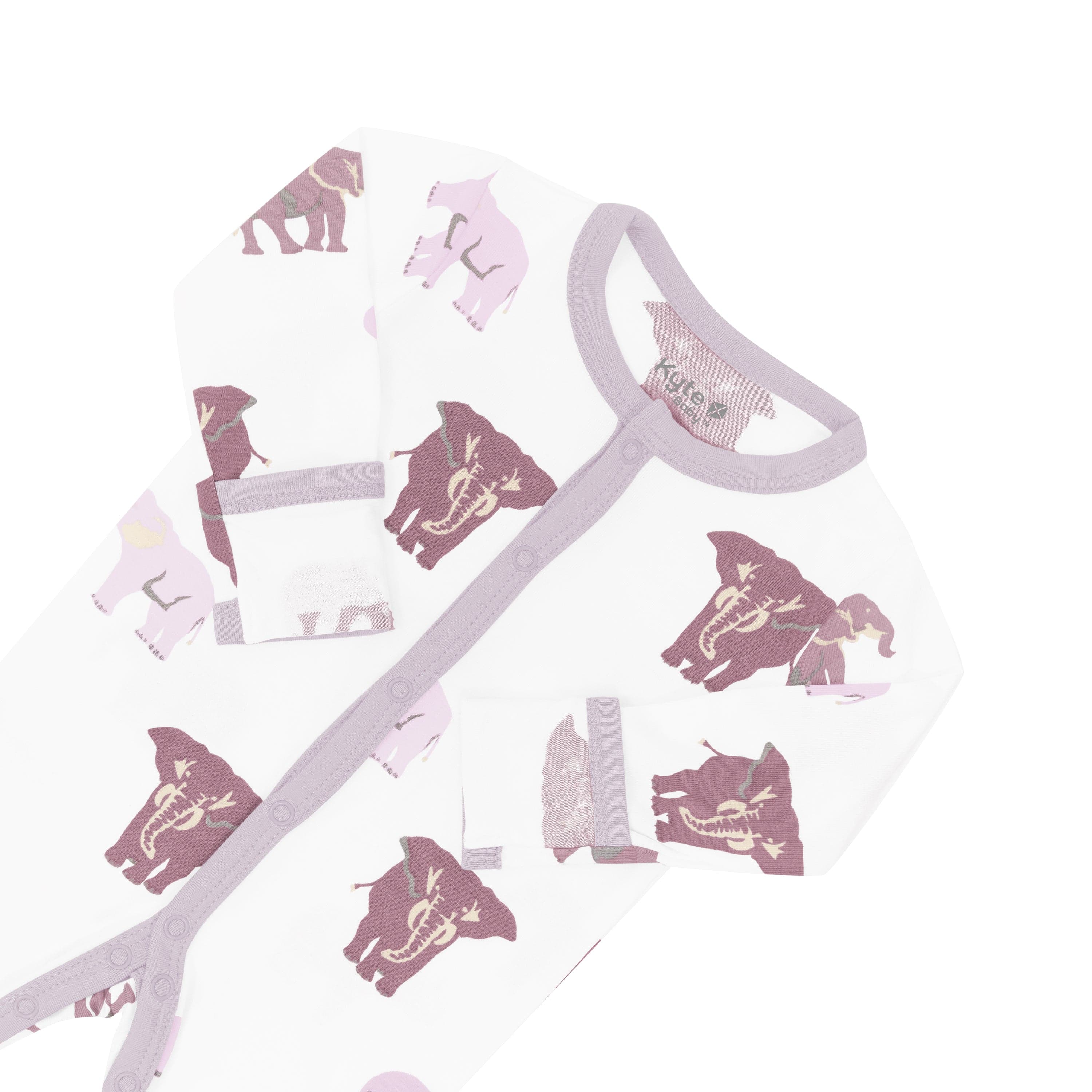 Foldover cuffs on Kyte Baby snap Footie in Elephant