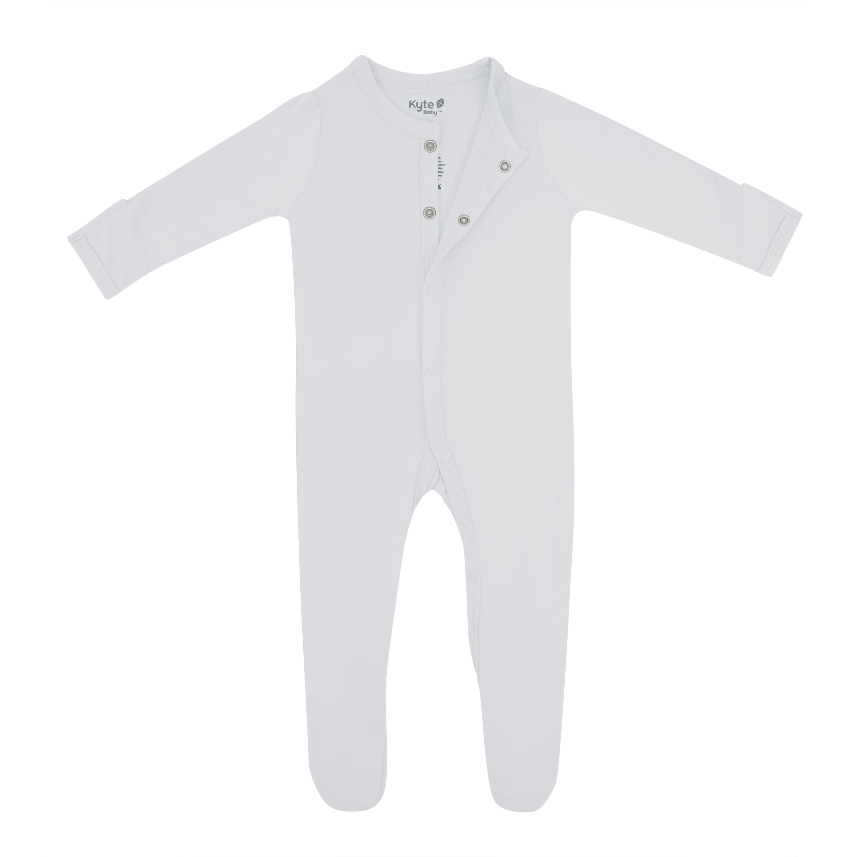 Snap closure partially undone on Kyte Baby Footie in Storm