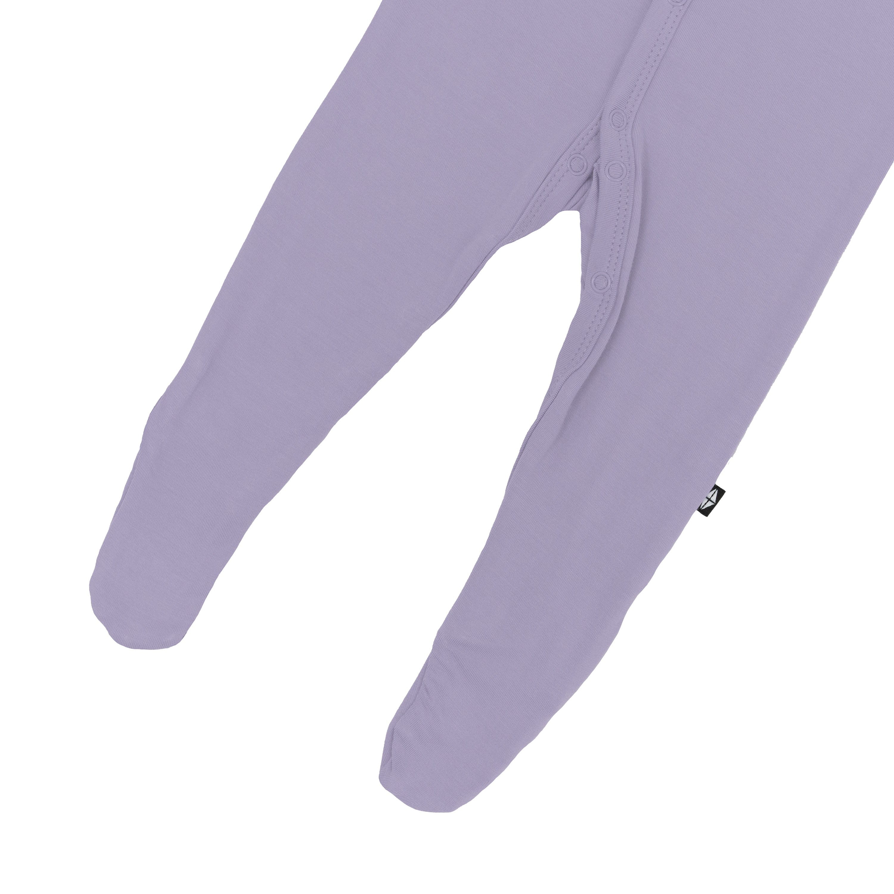 Snap closure on Kyte Baby Footie pajamas in Taro