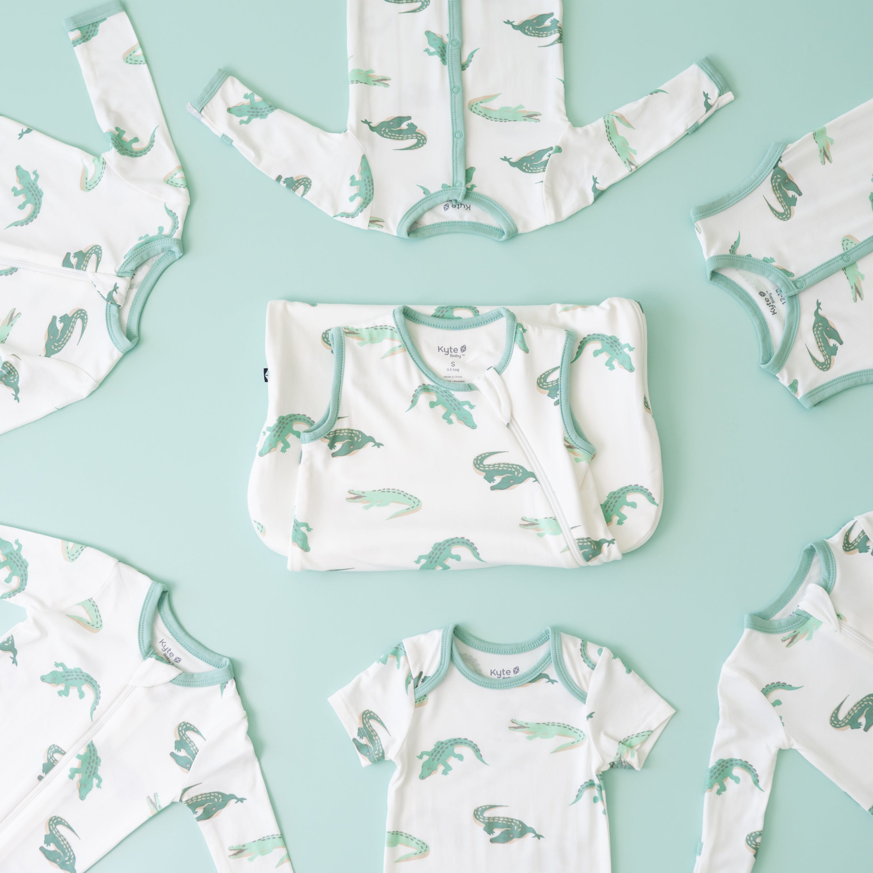 Kyte Baby selection of bamboo baby clothing and sleep bags in Crocodile