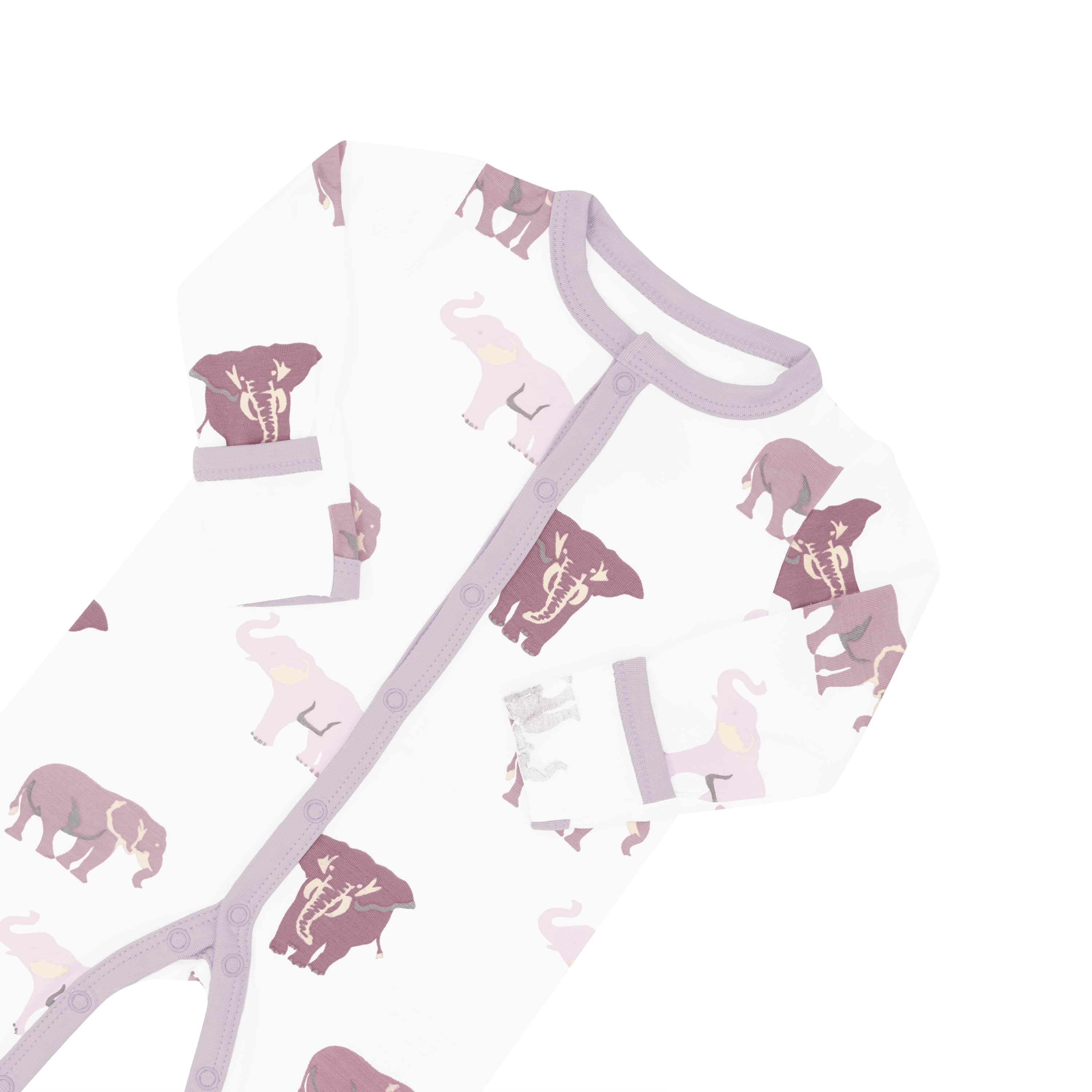 Fold-over cuffs on Kyte Baby Romper in Elephant